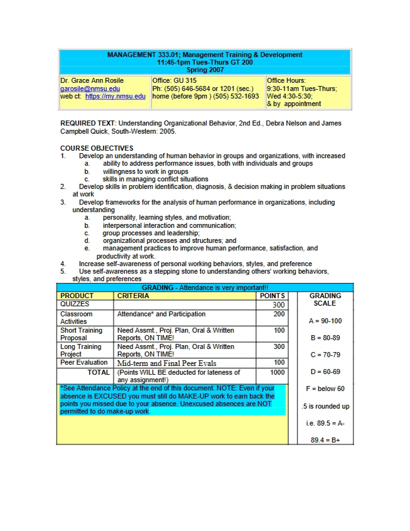 Training and Development Syllabus - Spring 2007 - Rosile