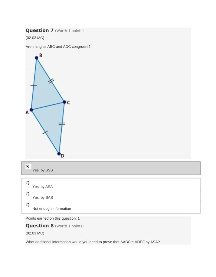 Triangle Congruence Methods - SSS, ASA, and SAS