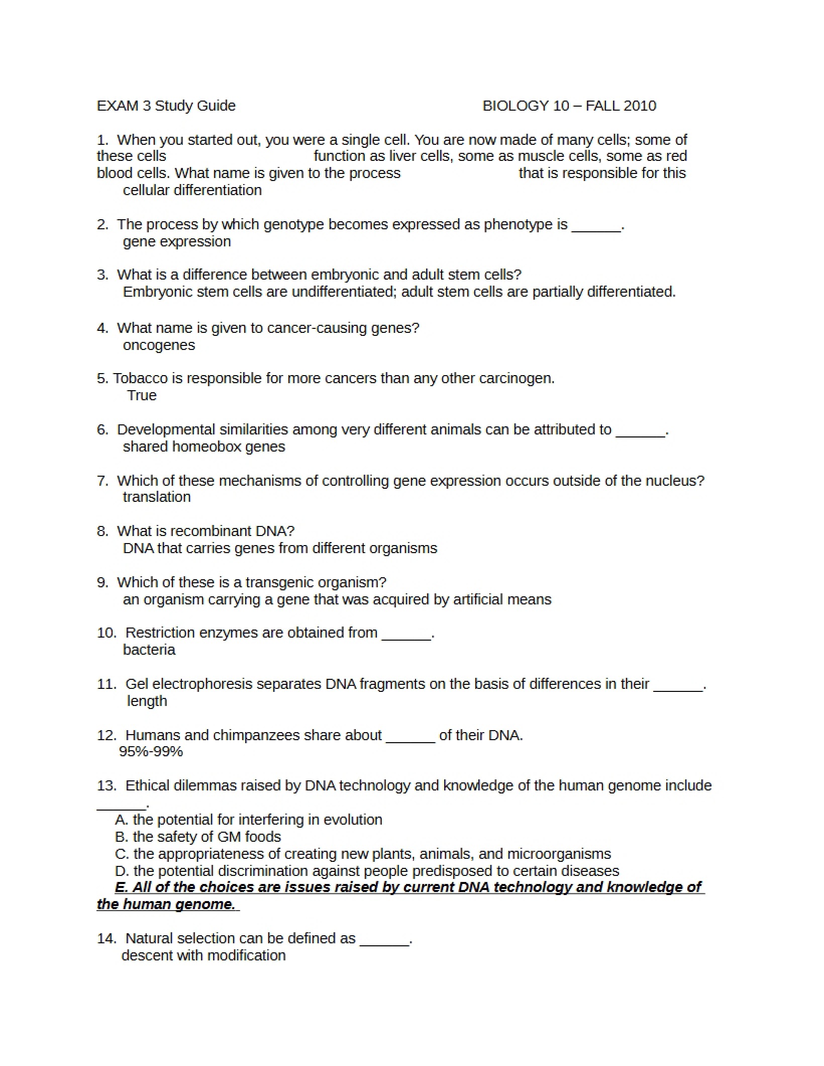 Guide for Exam 3