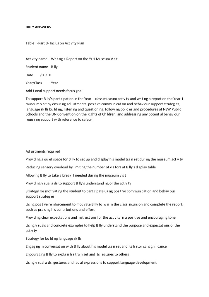 CHC30213 - Billy Answers