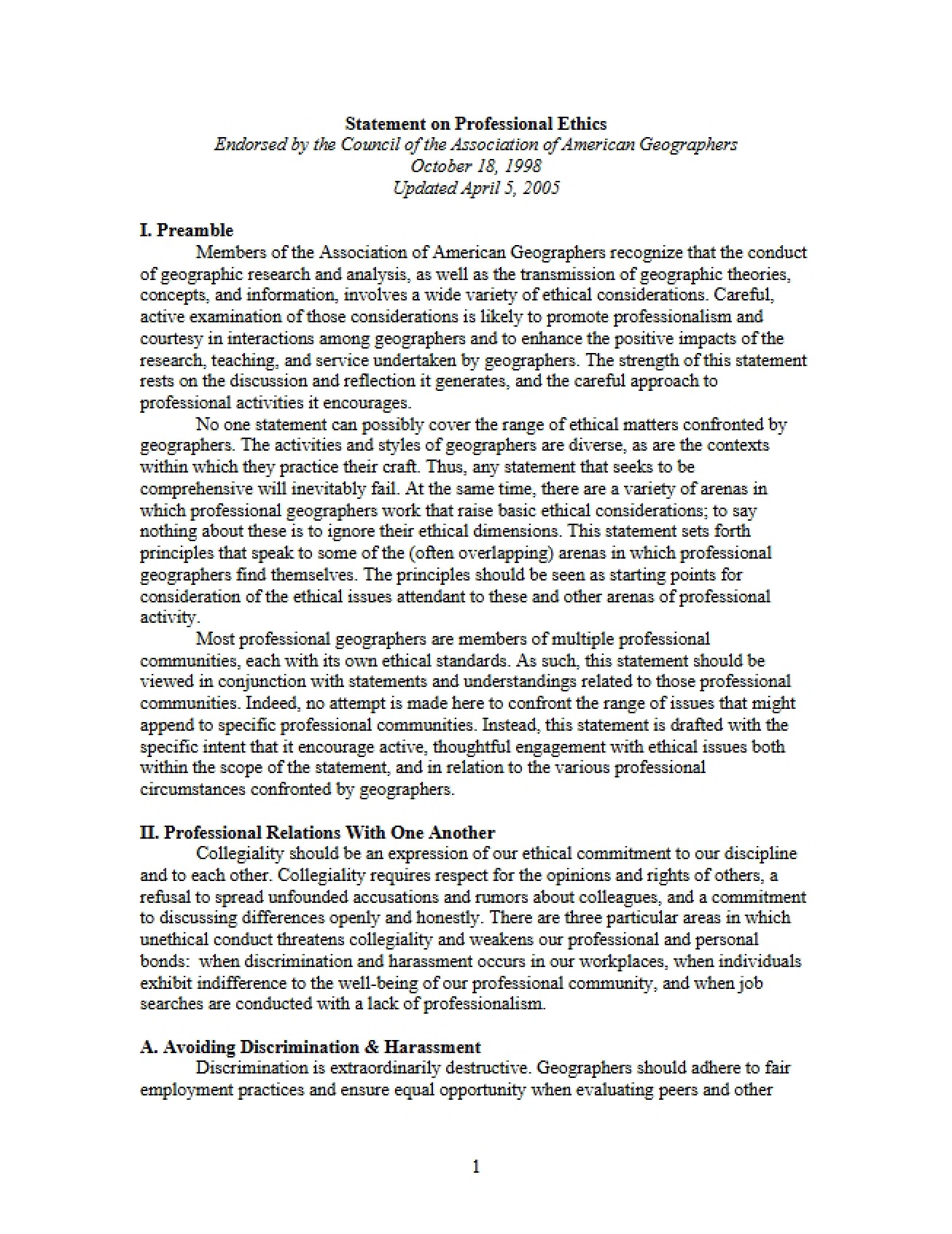 Statement on Professional Ethics