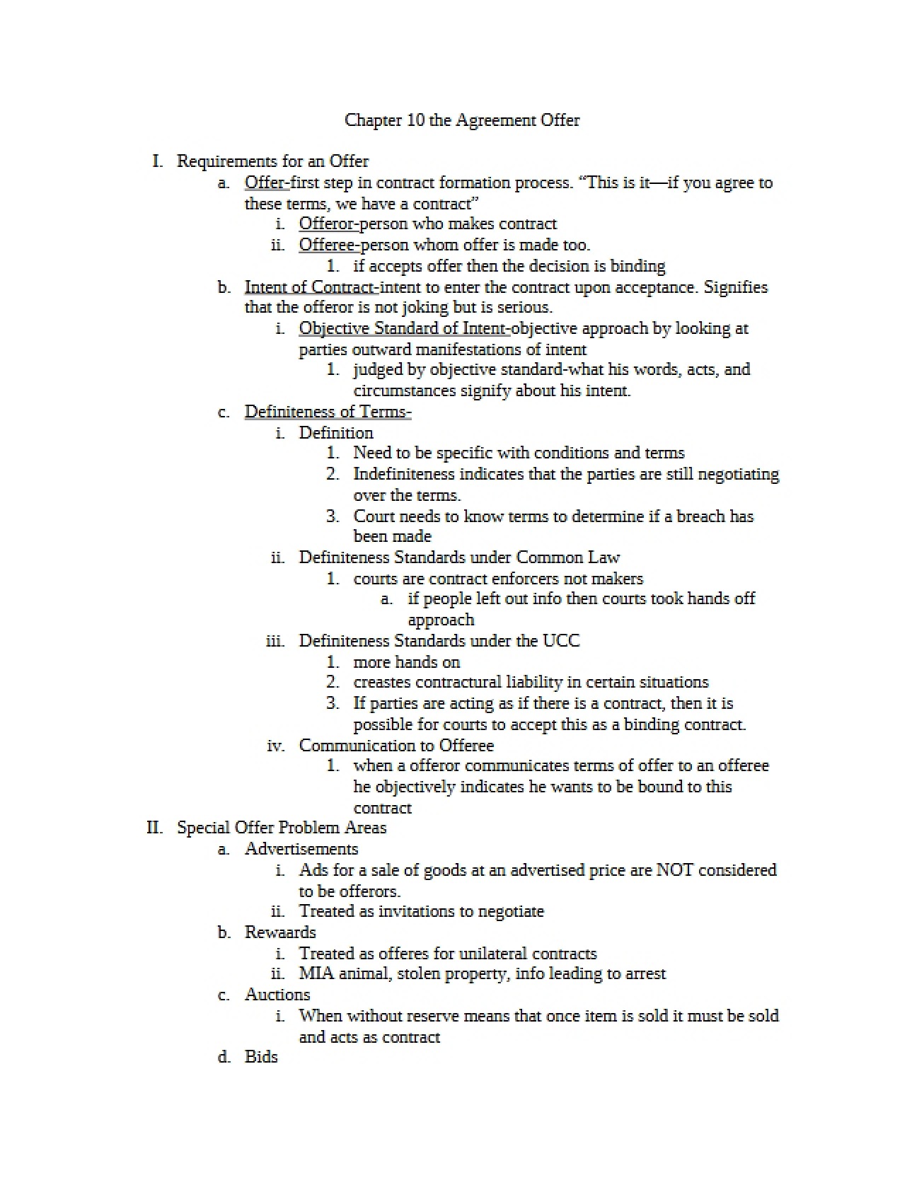 Agreement Offer - Chapter 10