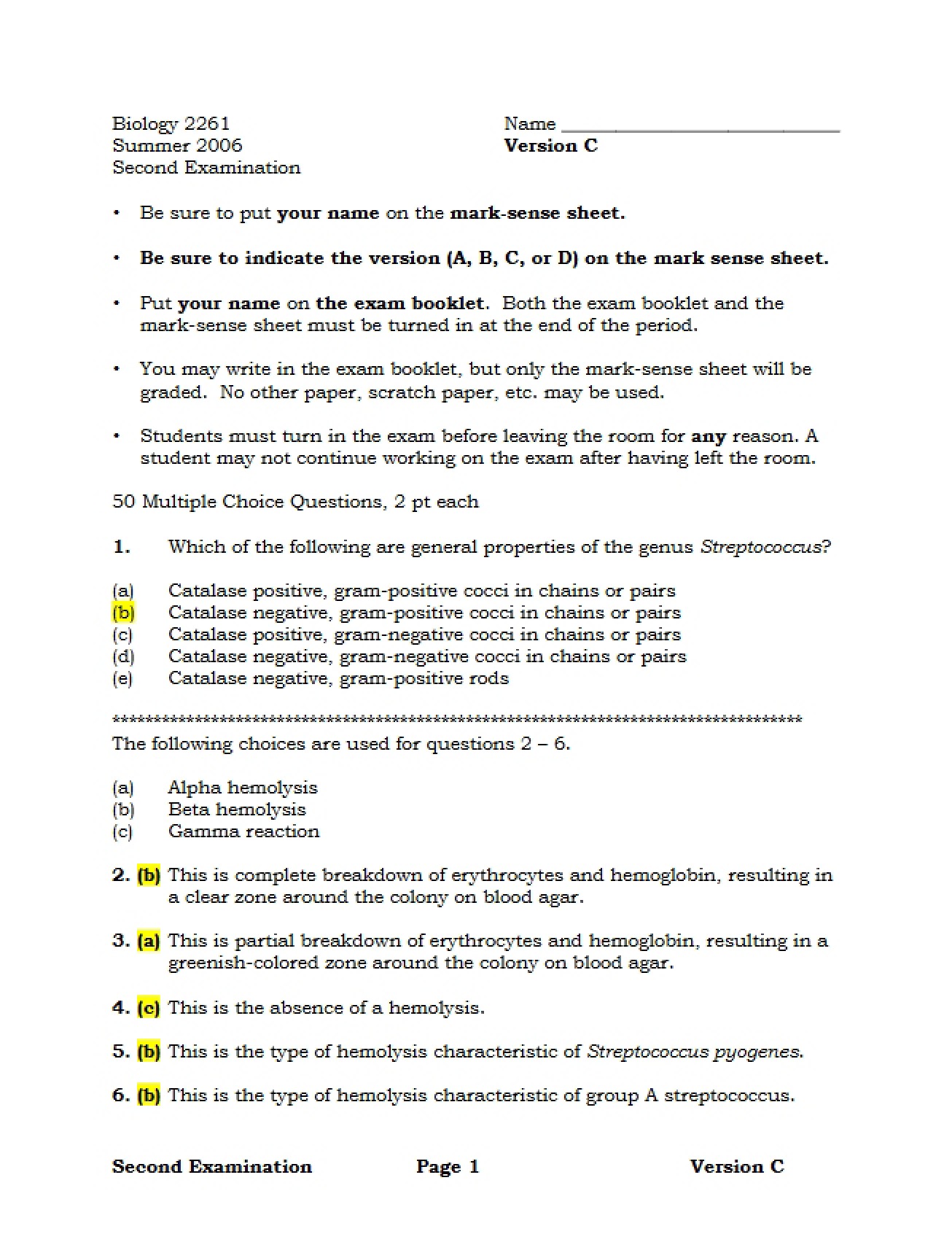 Second Examination for Fundamental Microbiology