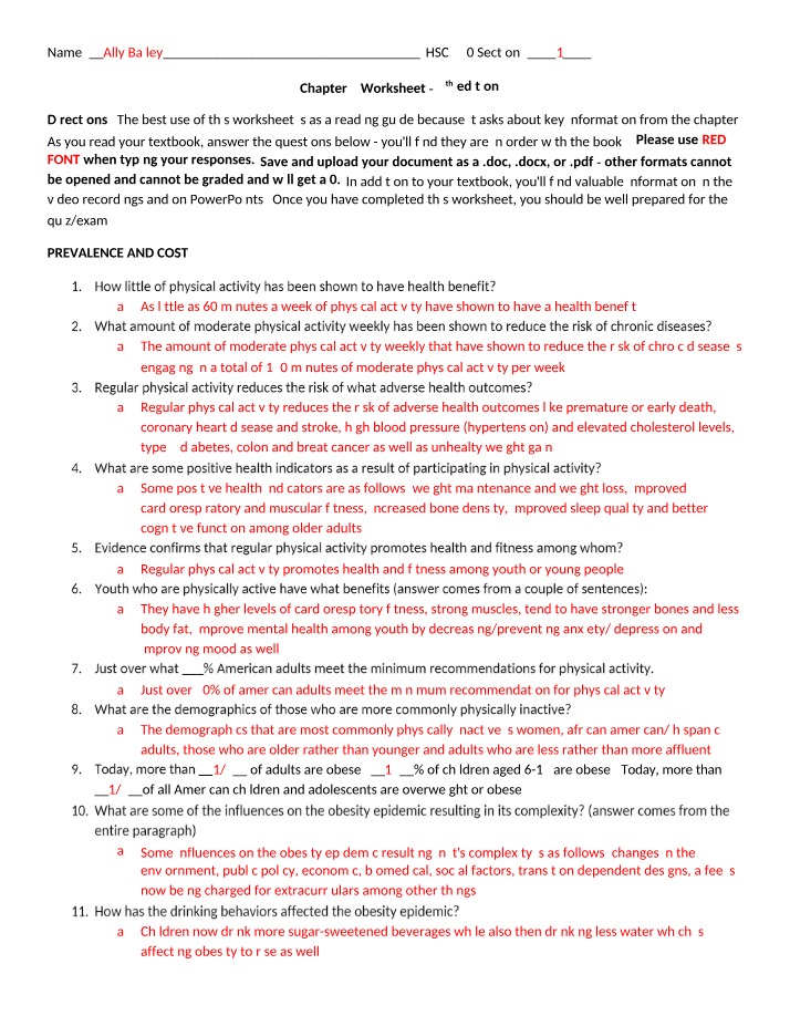 9th Edition Worksheet for Chapter 7