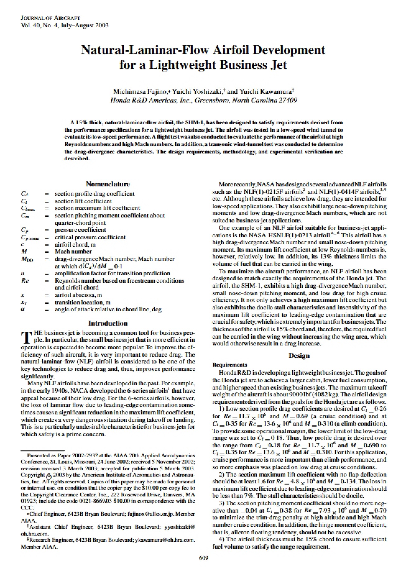 Natural Laminar Flow Airfoil Development for Lightweight Business Jets
