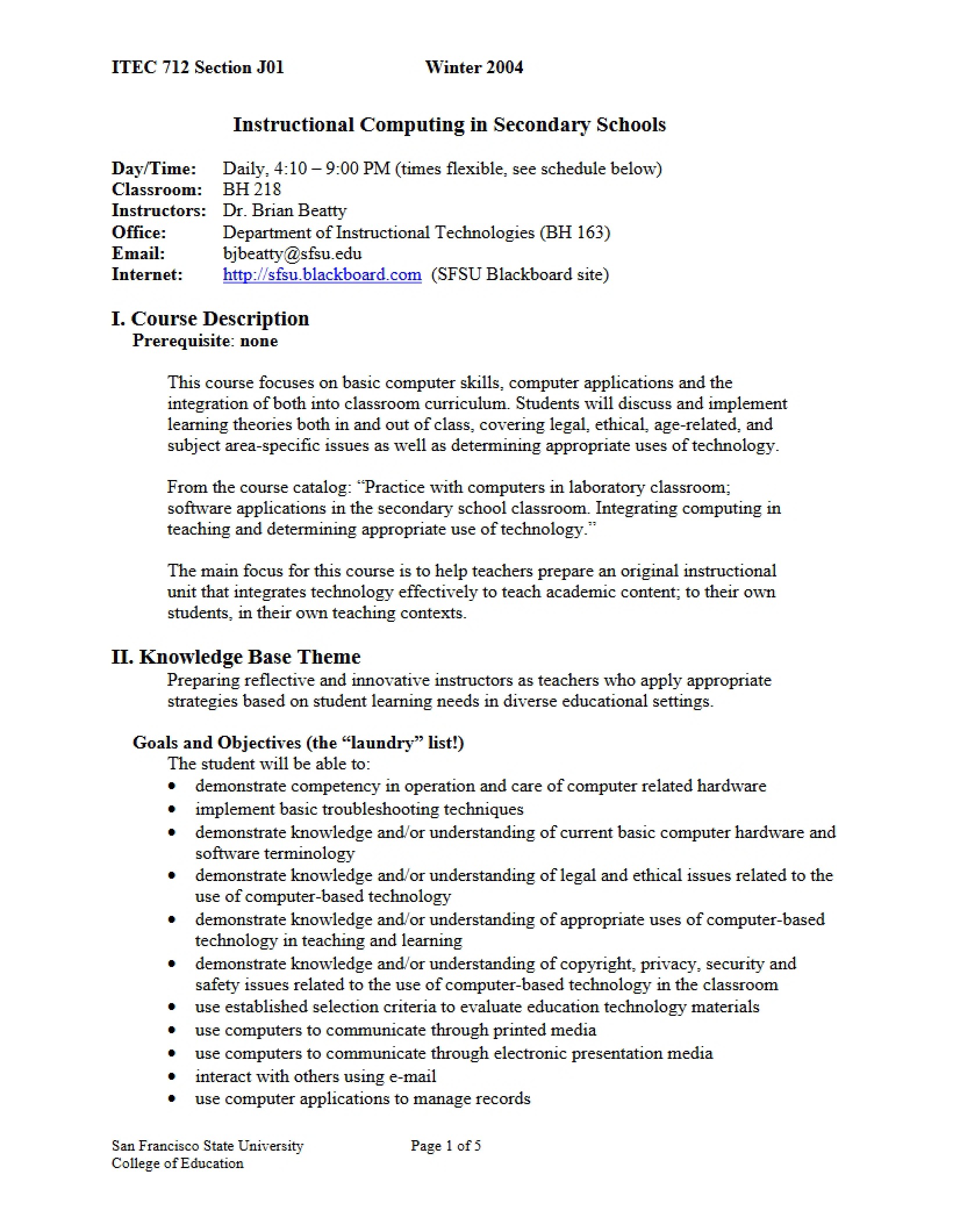 Computing in Secondary Schools Course Outline