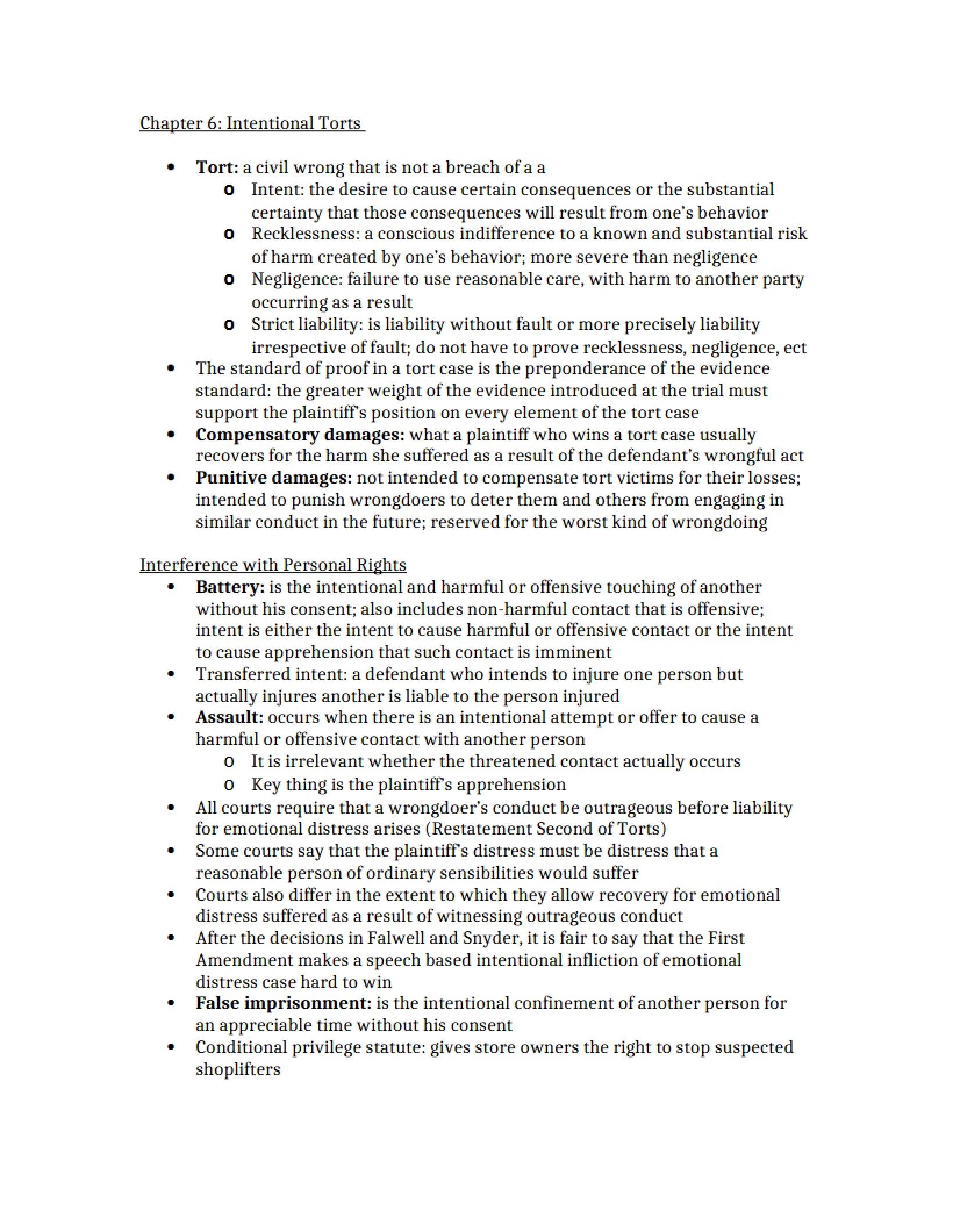 Chapter Six Intentional Torts