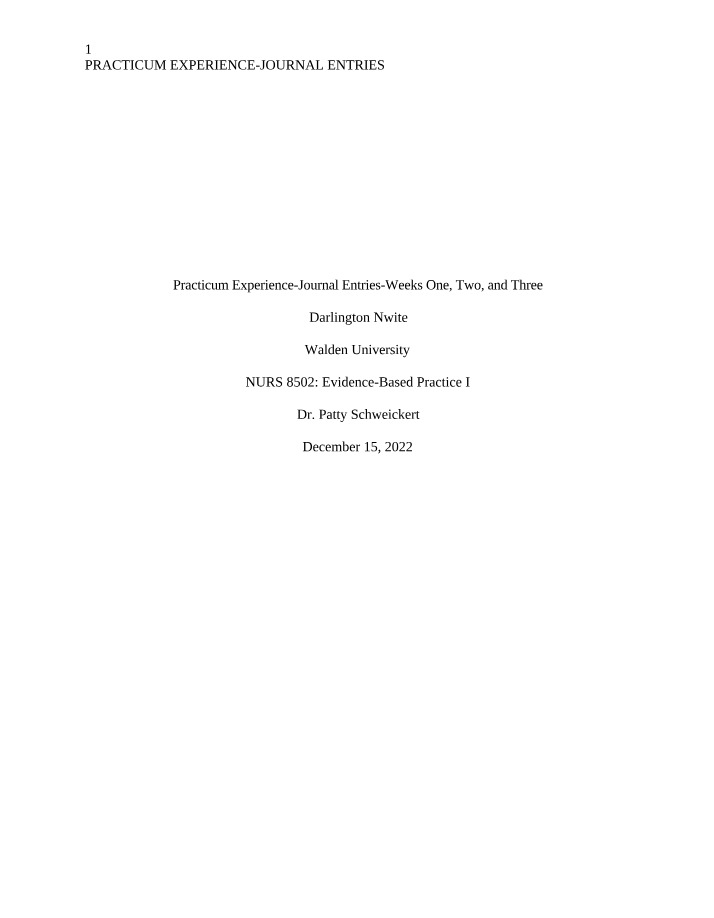 Journal Entries - Practicum Experience