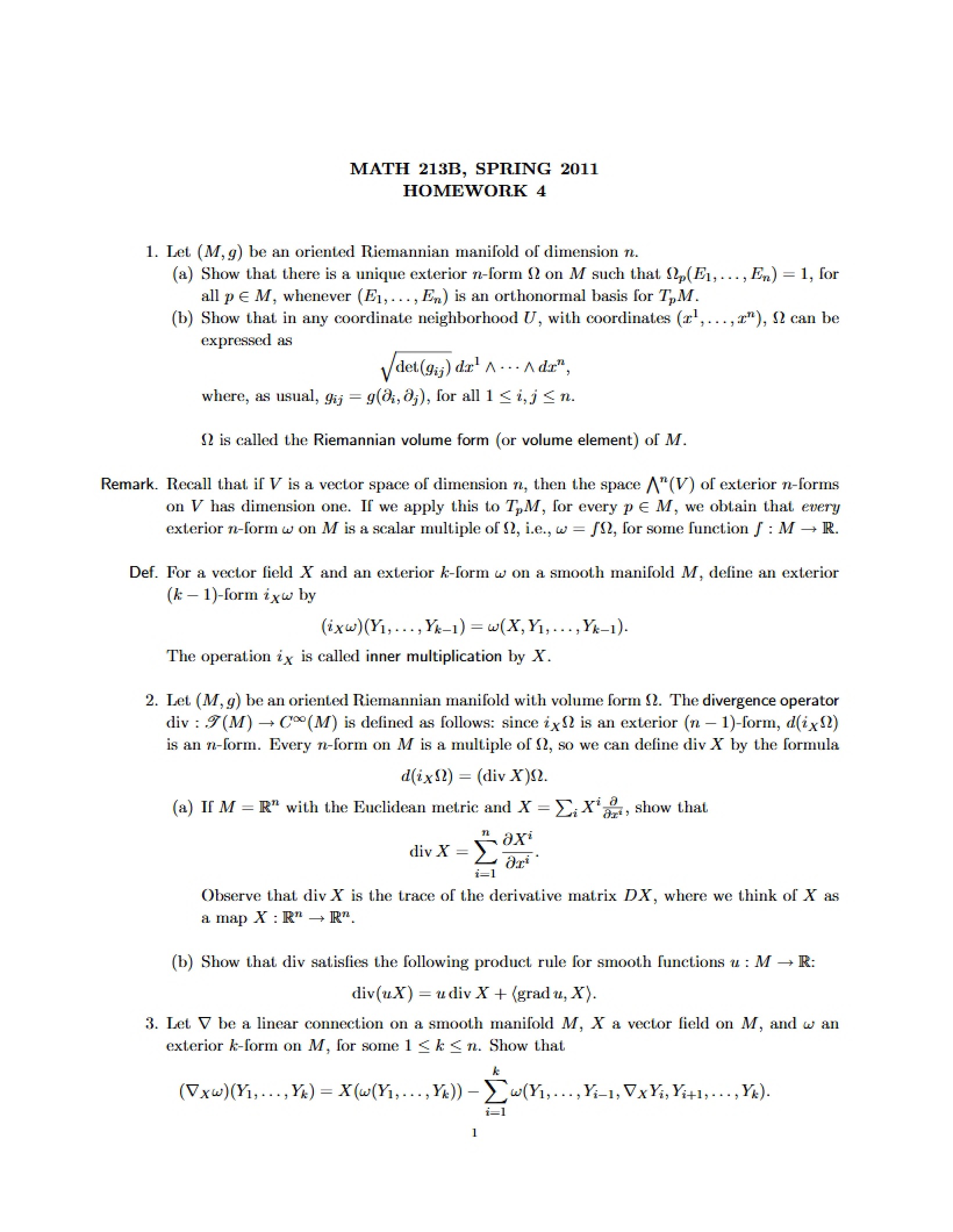 Homework 4 (Riemannian Geometry)