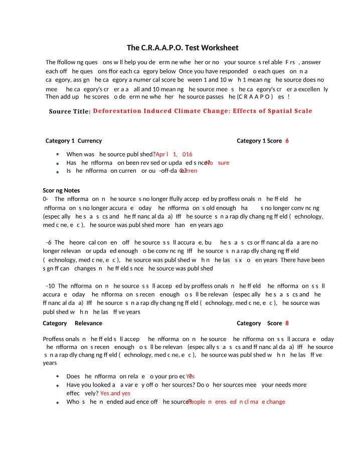 Worksheet for the C.R.A.A.P.O. Test