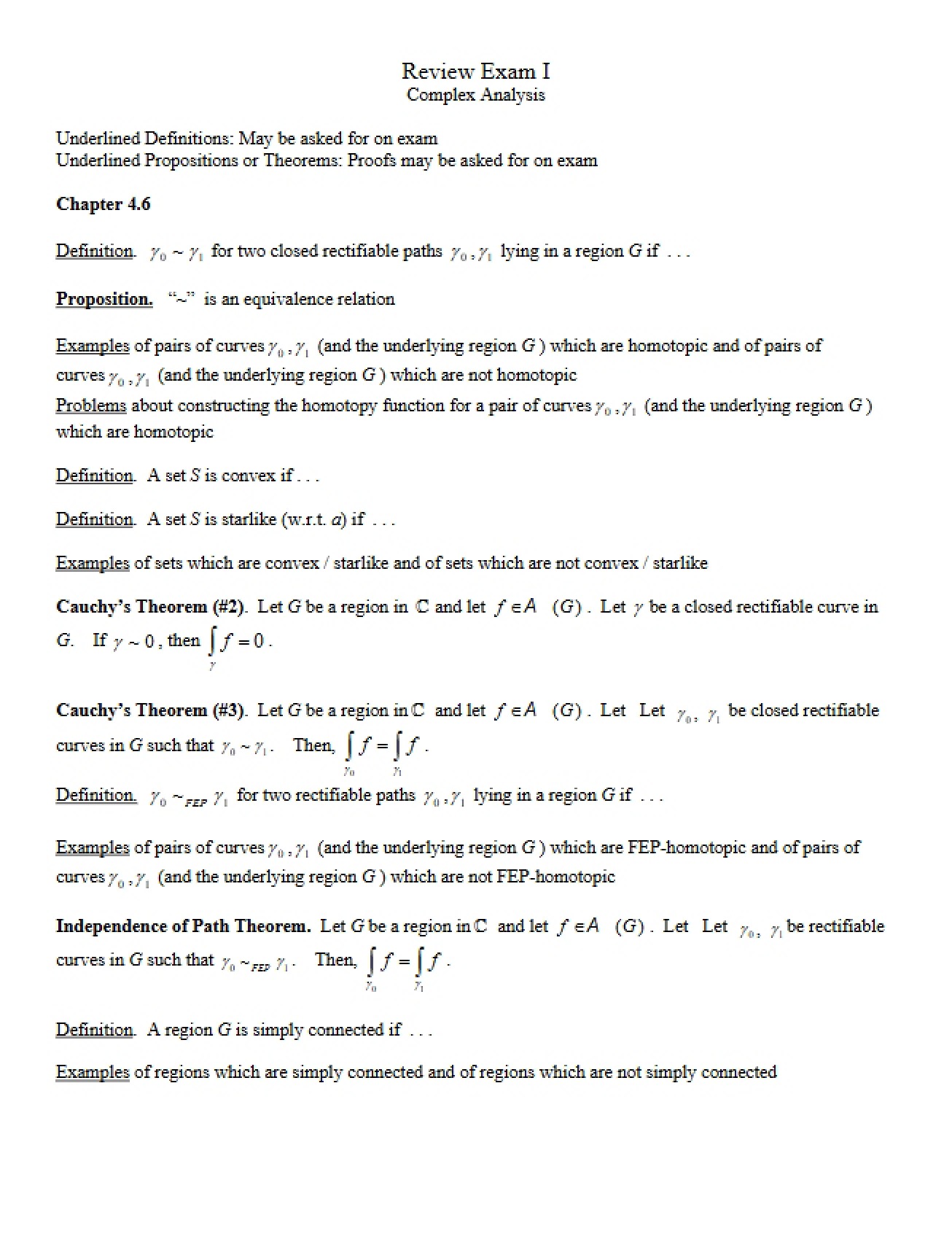 Complex Analysis Exam 1 Review