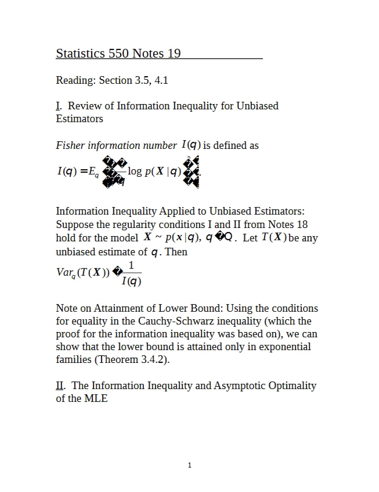 Mathematical Statistics Lecture Notes - STAT 550
