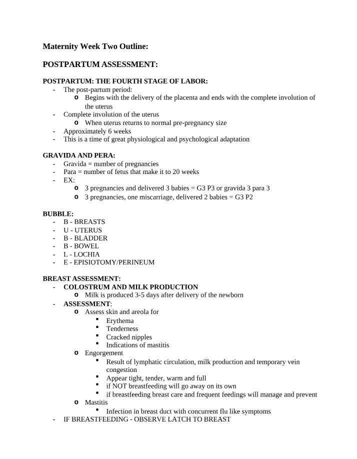 Week Two Maternity Outline