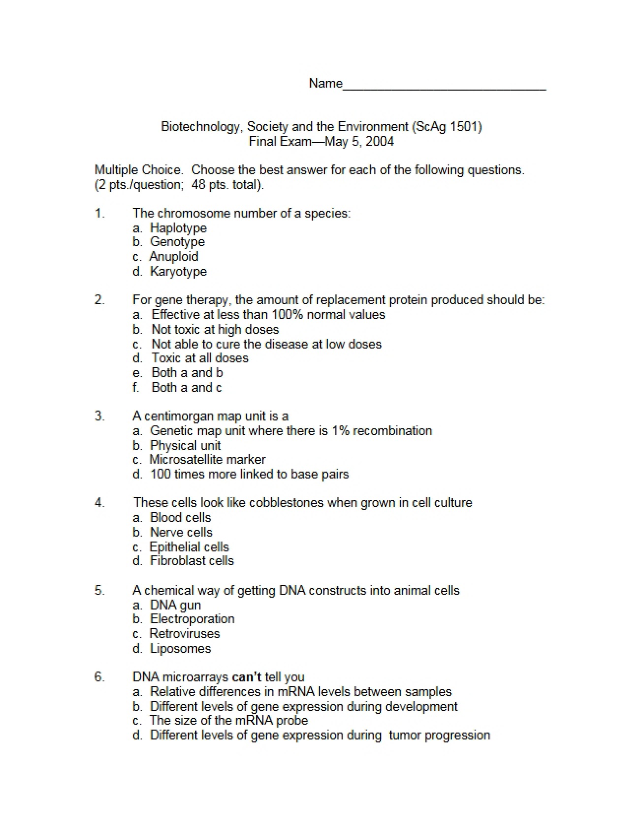 Final Exam (CFAN 1501)