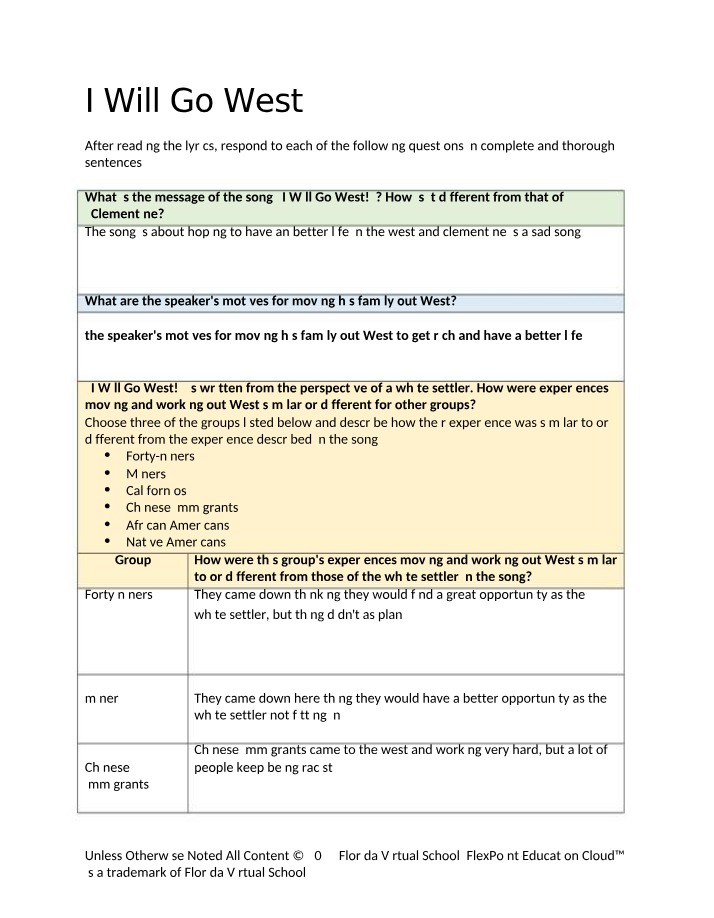 Westward Expansion - Comparing Motives and Experiences