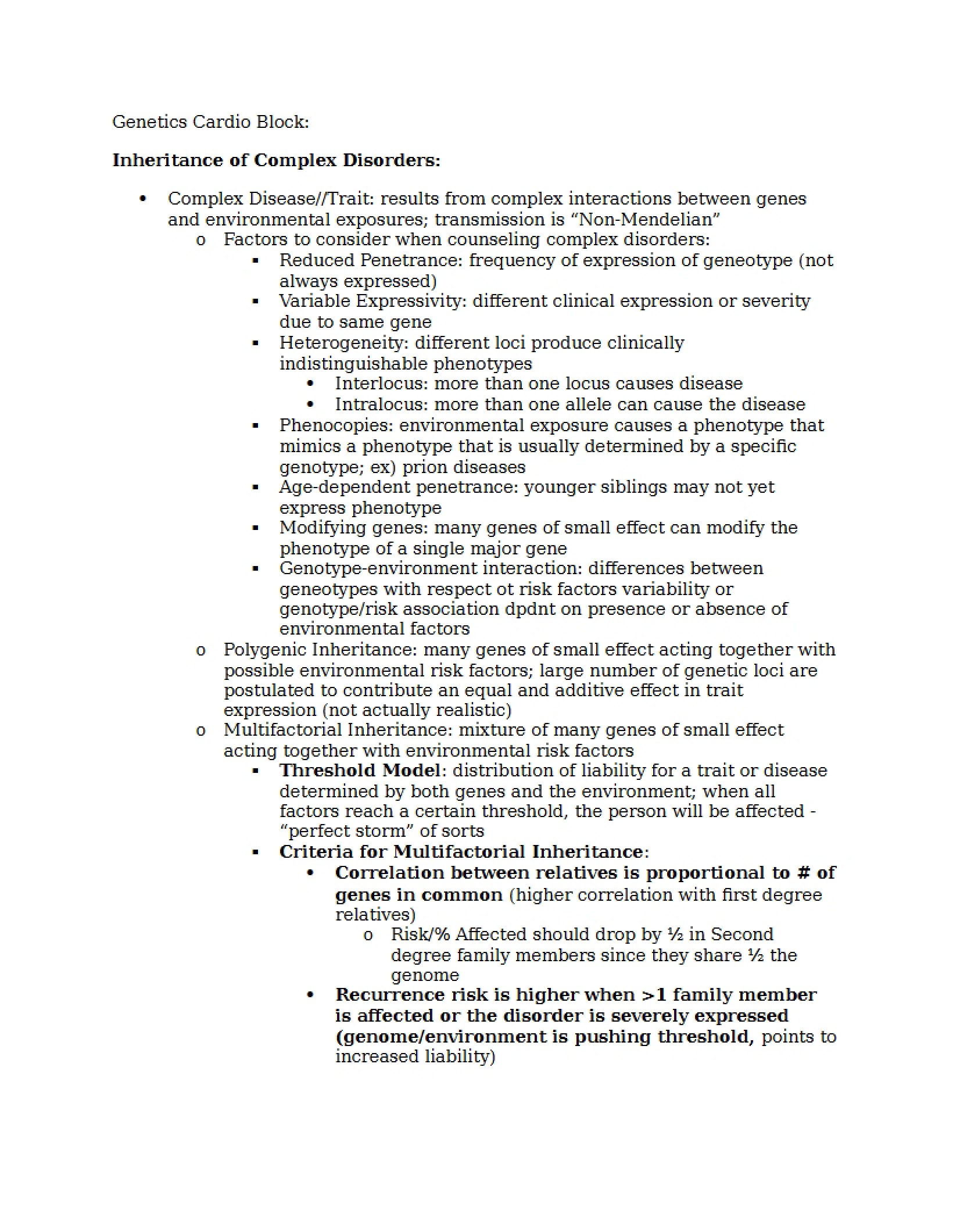 Genetics Review Sheet for Block 3