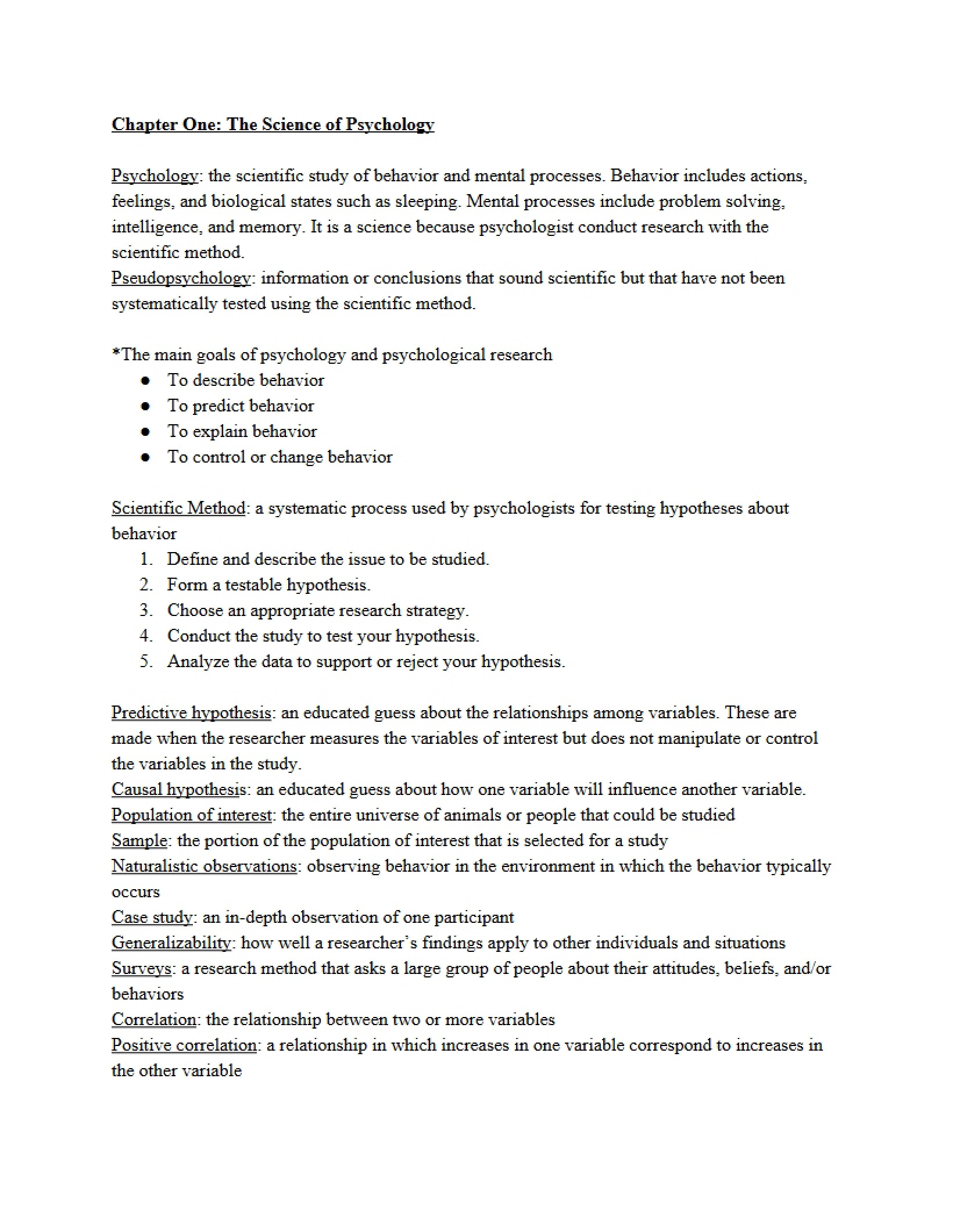Science of Psychology Chapter One
