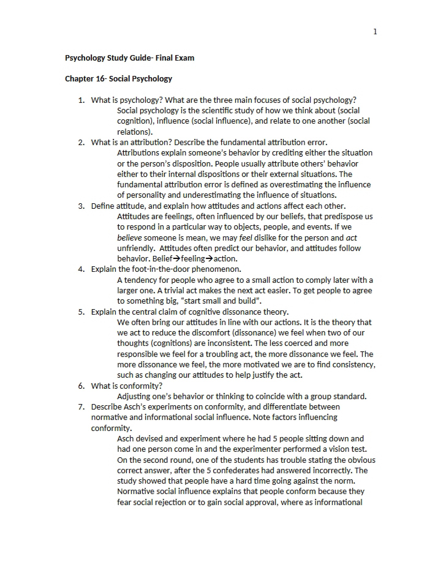 Test 1 Psychology