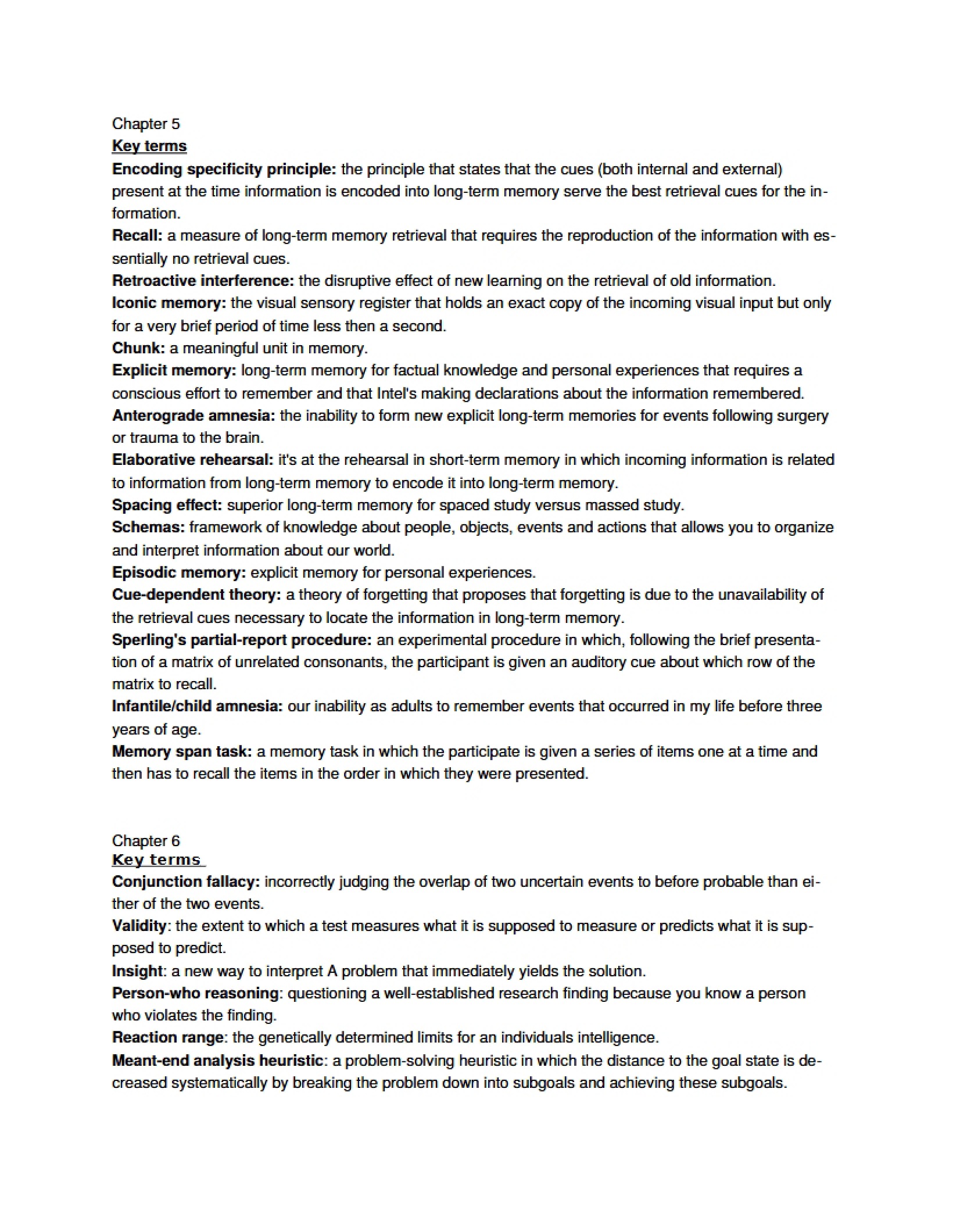 Encoding Specificity Principle (Chapter 5)