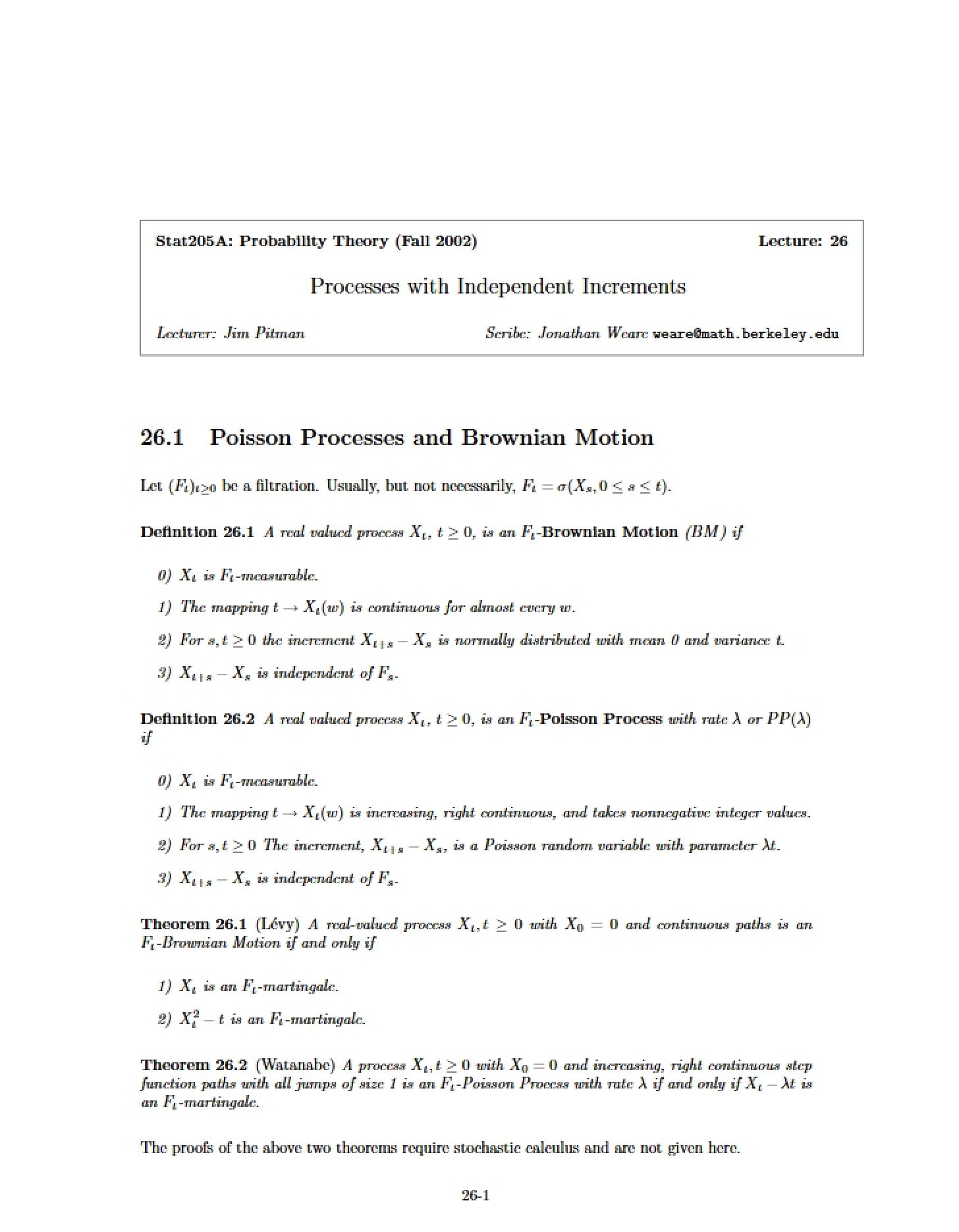 Independent Increment Processes