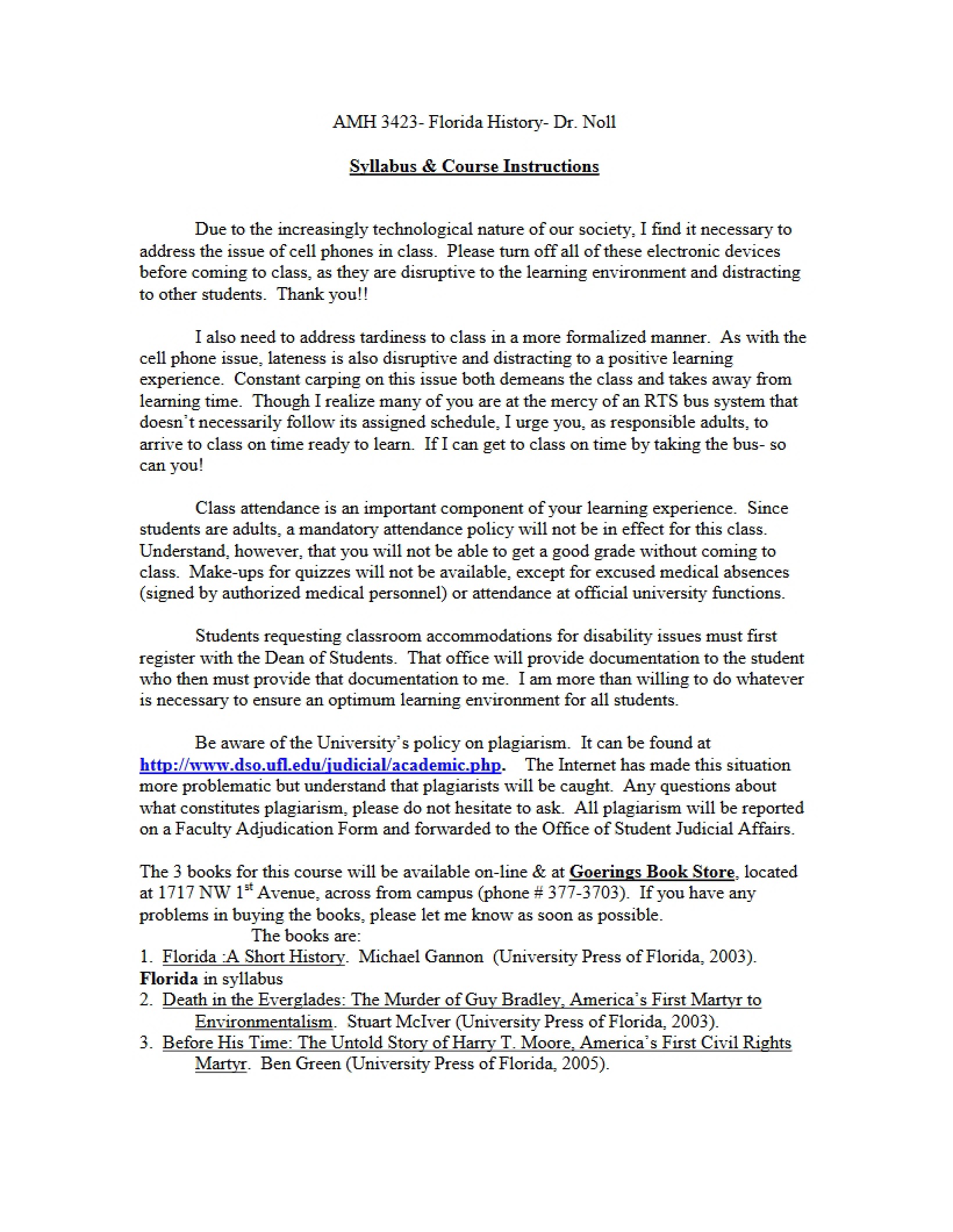 Syllabus for Florida History