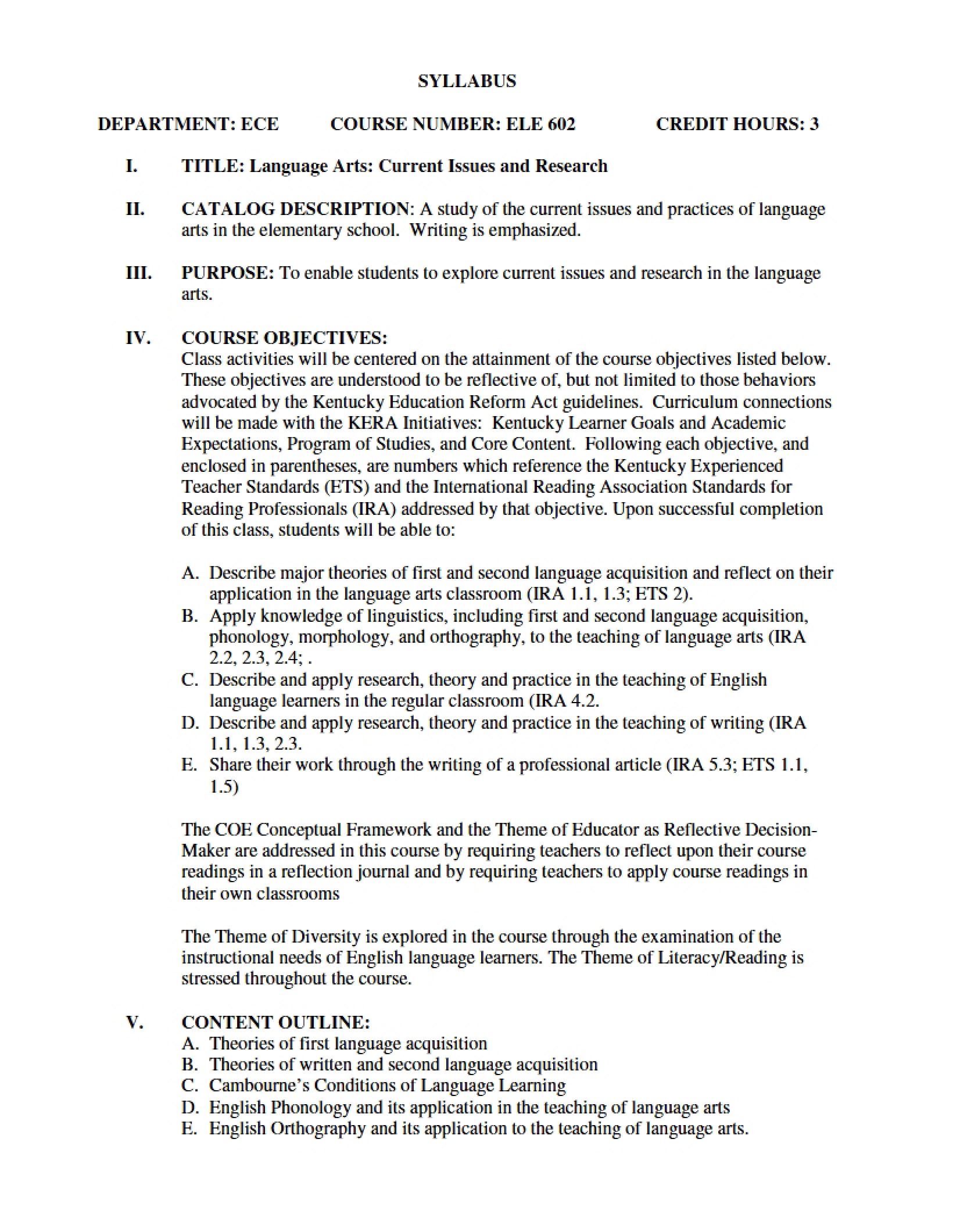 Syllabus - Integrating Language Arts in the Curriculum