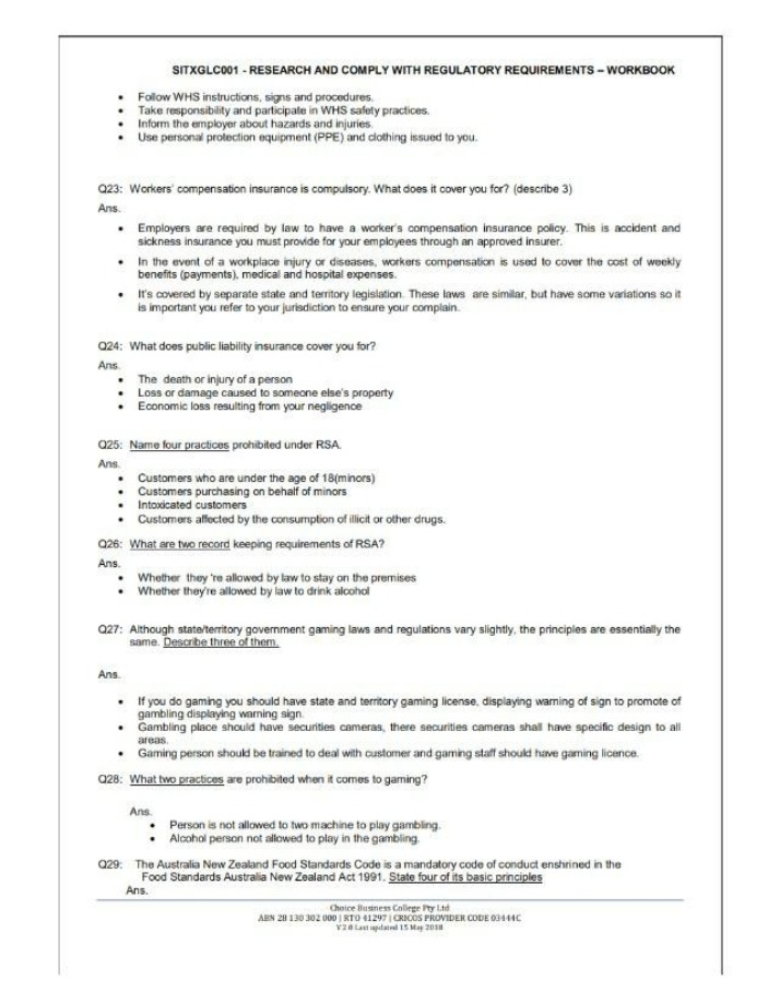 Research and Comply with Regulatory Requirements - Workbook Answers