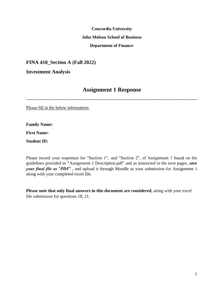 FINA 410 Assignment 1 - Student Response