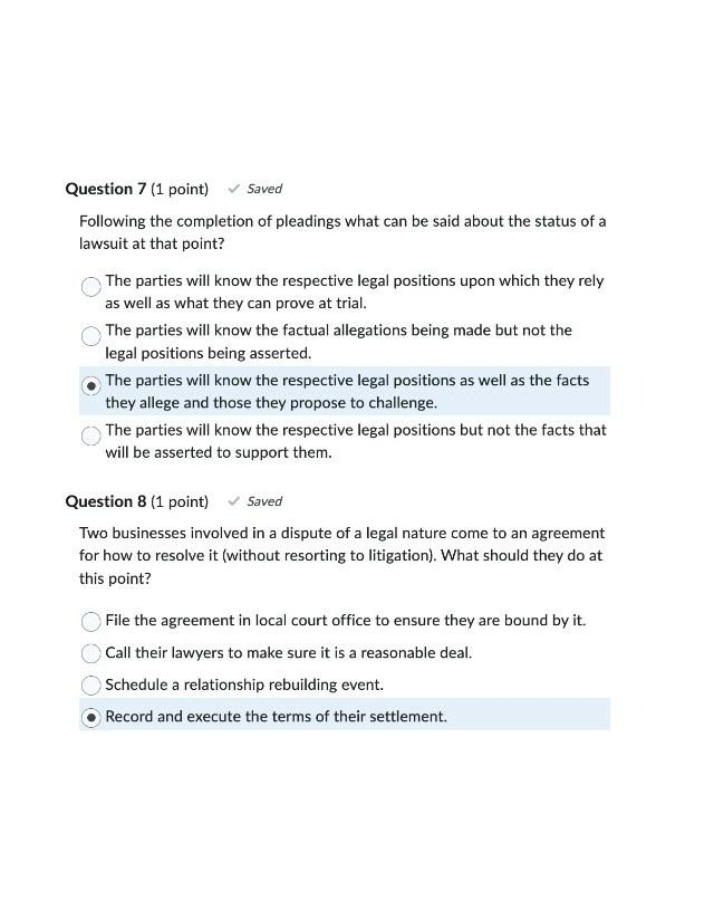 Lawsuit Status After Pleadings and Legal Positions