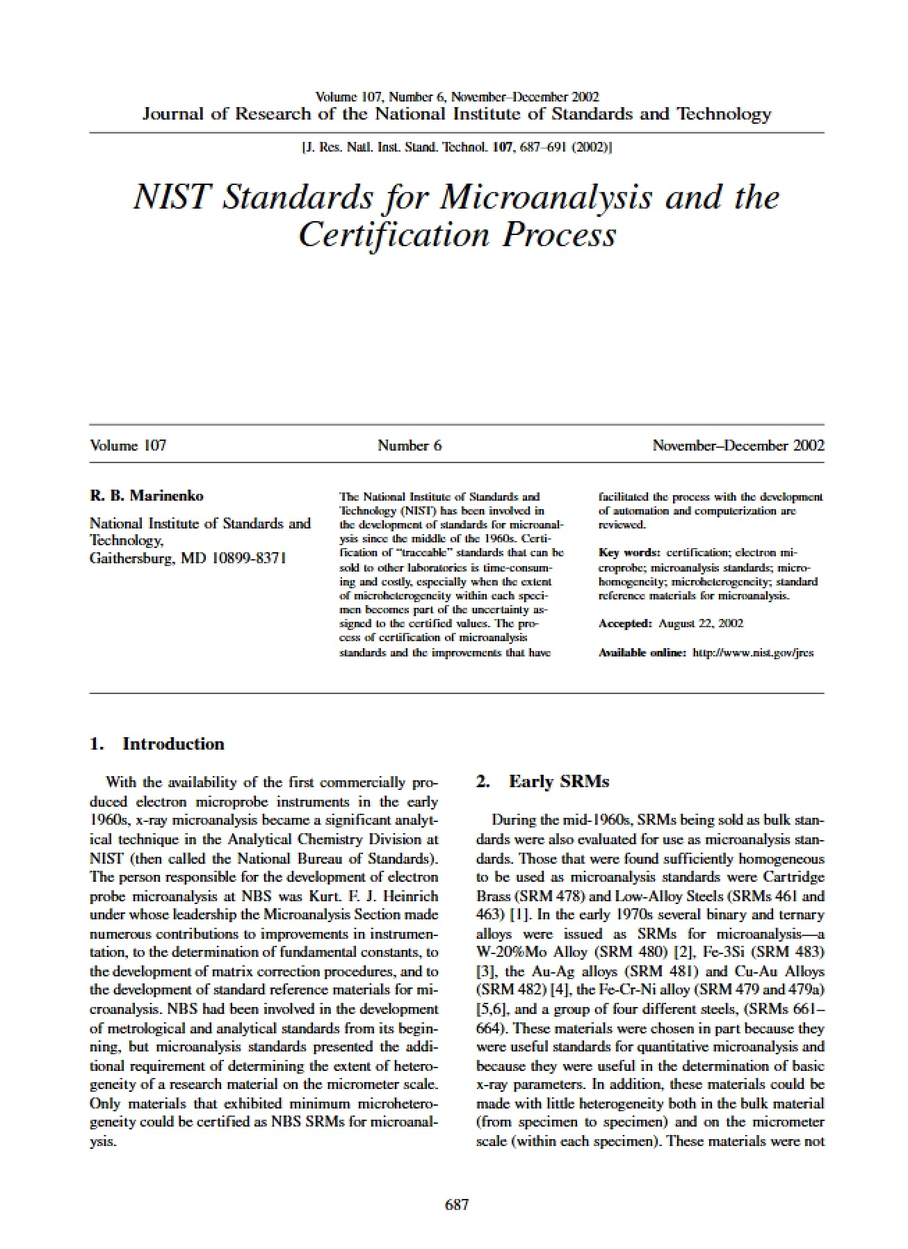 Microanalysis Certification and NIST Standards