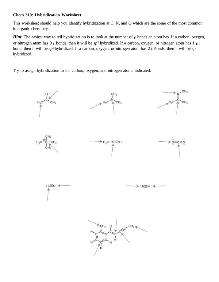 Worksheet for Hybridization