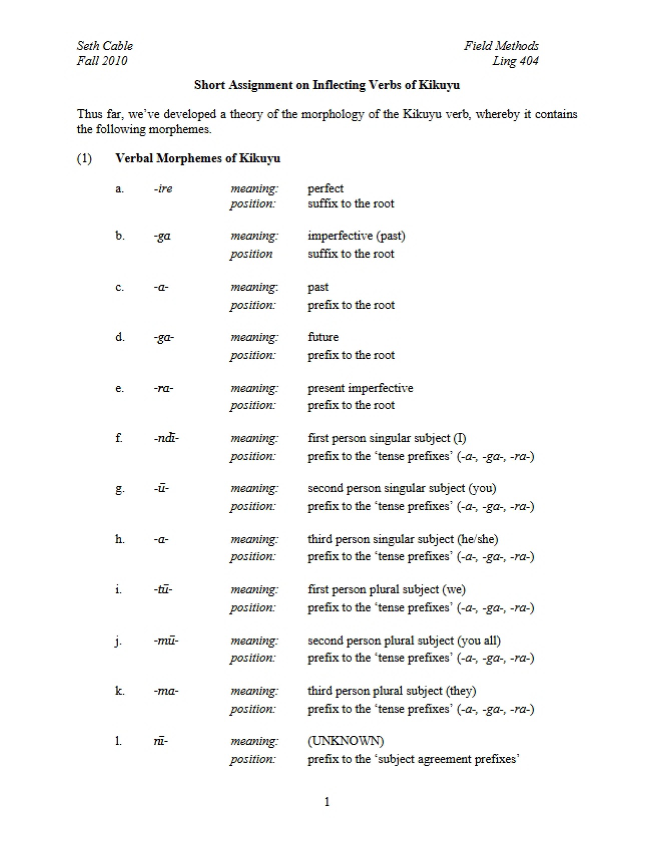 Kikuyu Verb Inflection Assignment