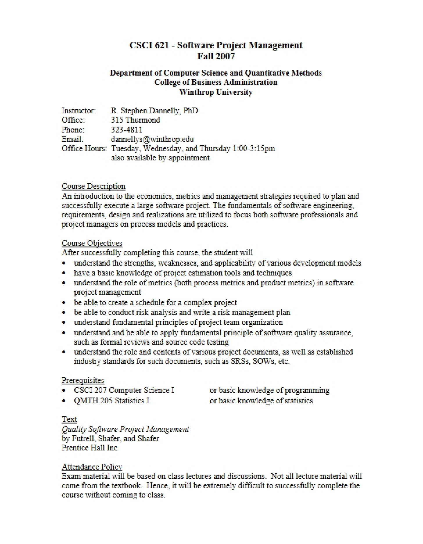 Class Syllabus Overview