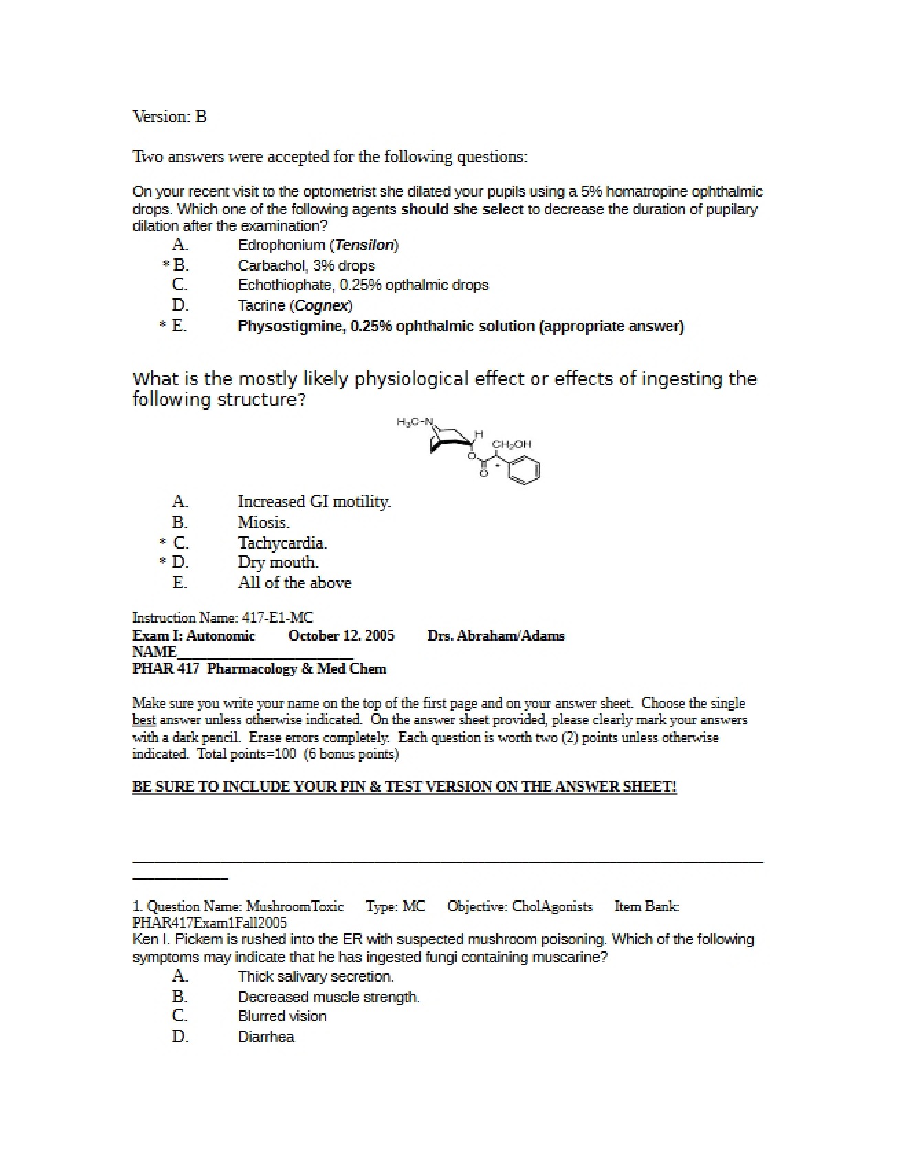 Answer Key for Exam 1