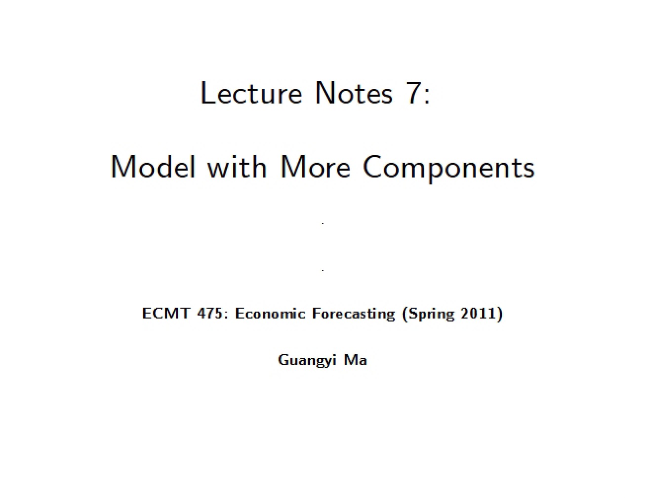Seventh Note for Economic Forecasting