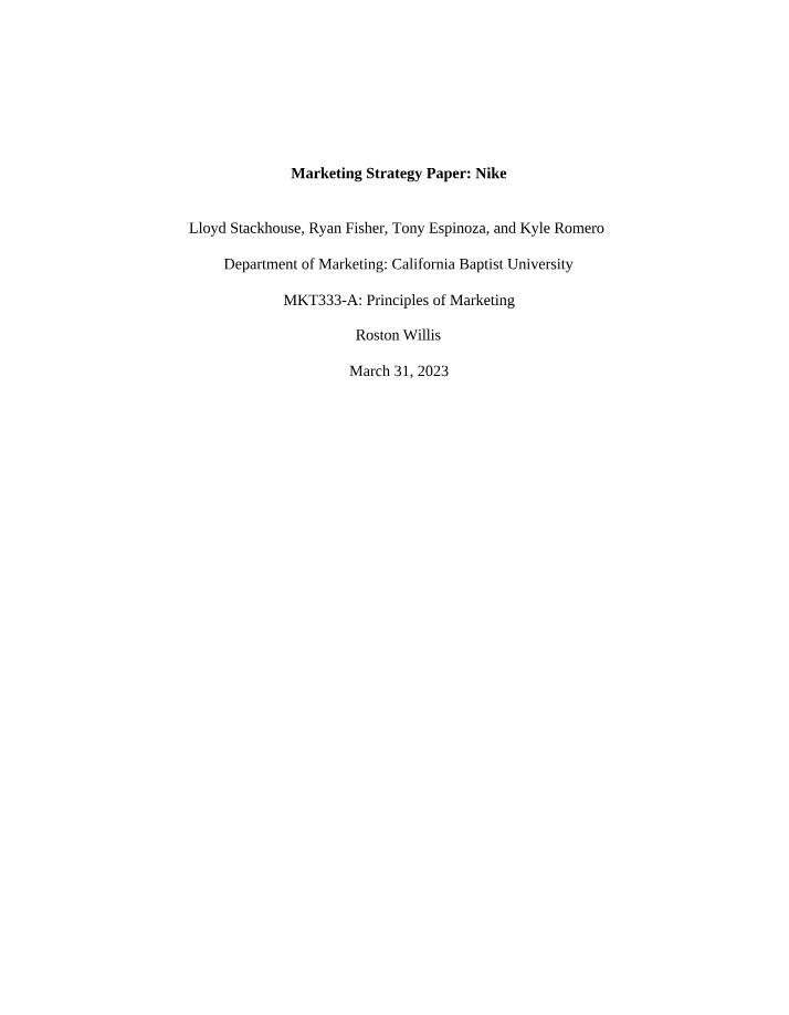 Nike Marketing Strategy Paper
