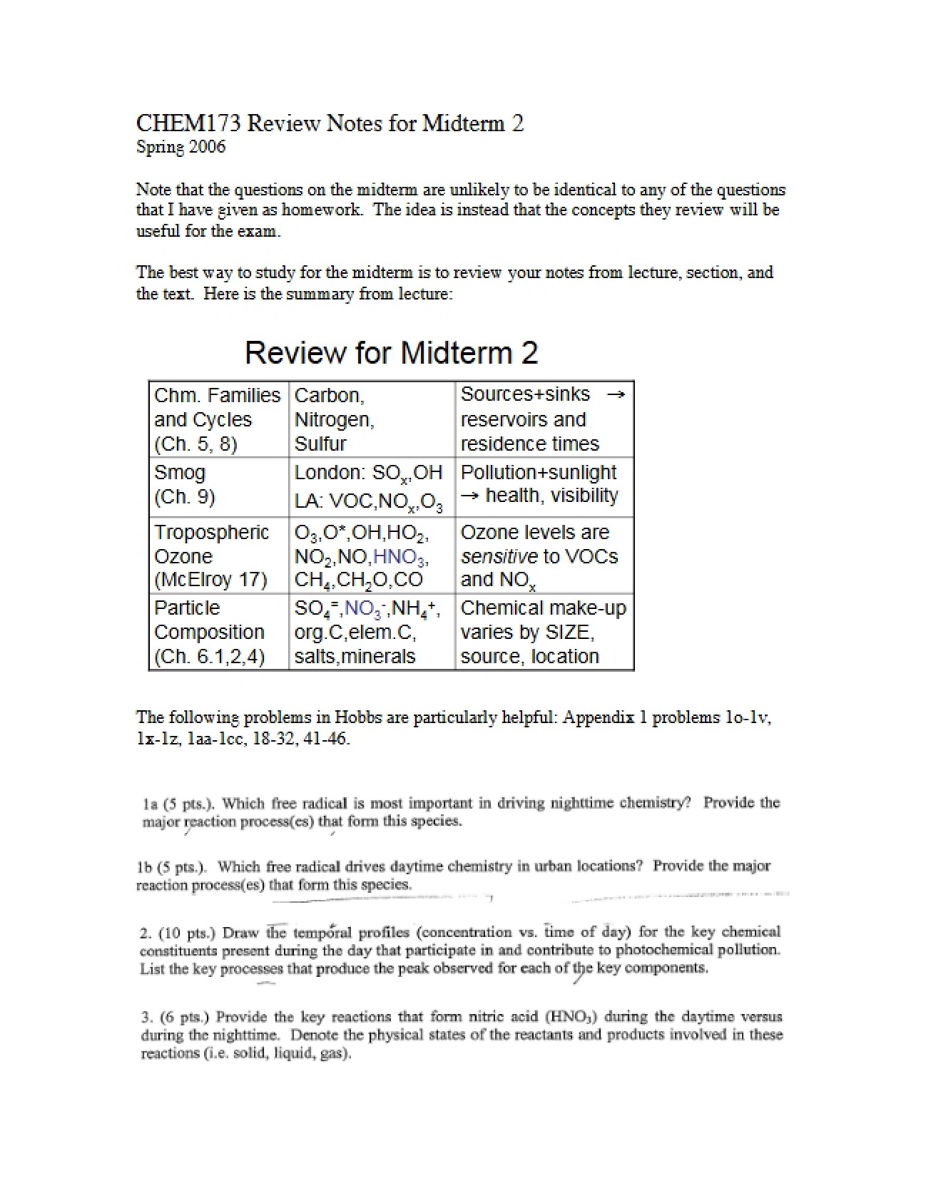 Midterm 2 Atmospheric Chemistry Prep