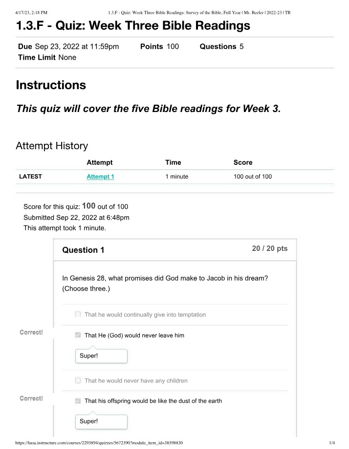Week Three Bible Readings Quiz