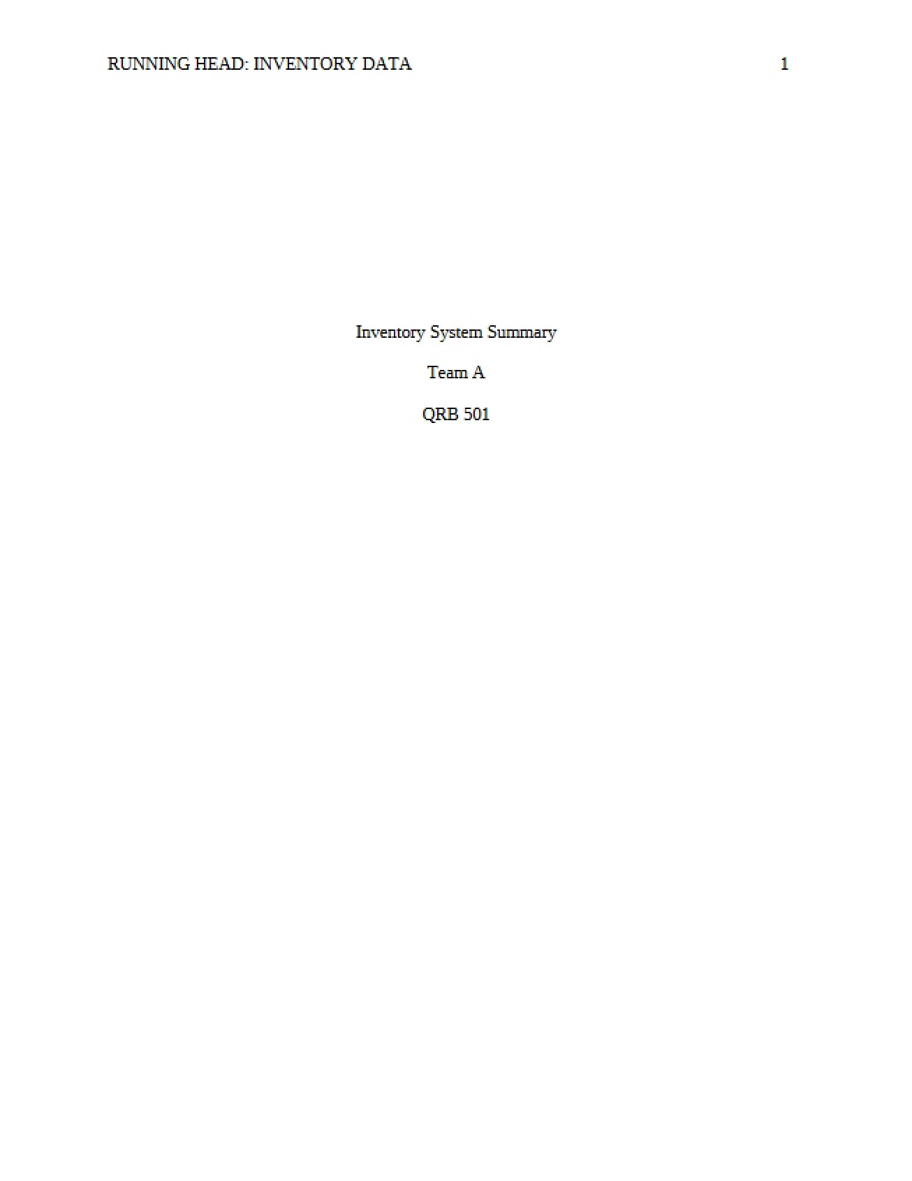 Summary of Inventory Systems