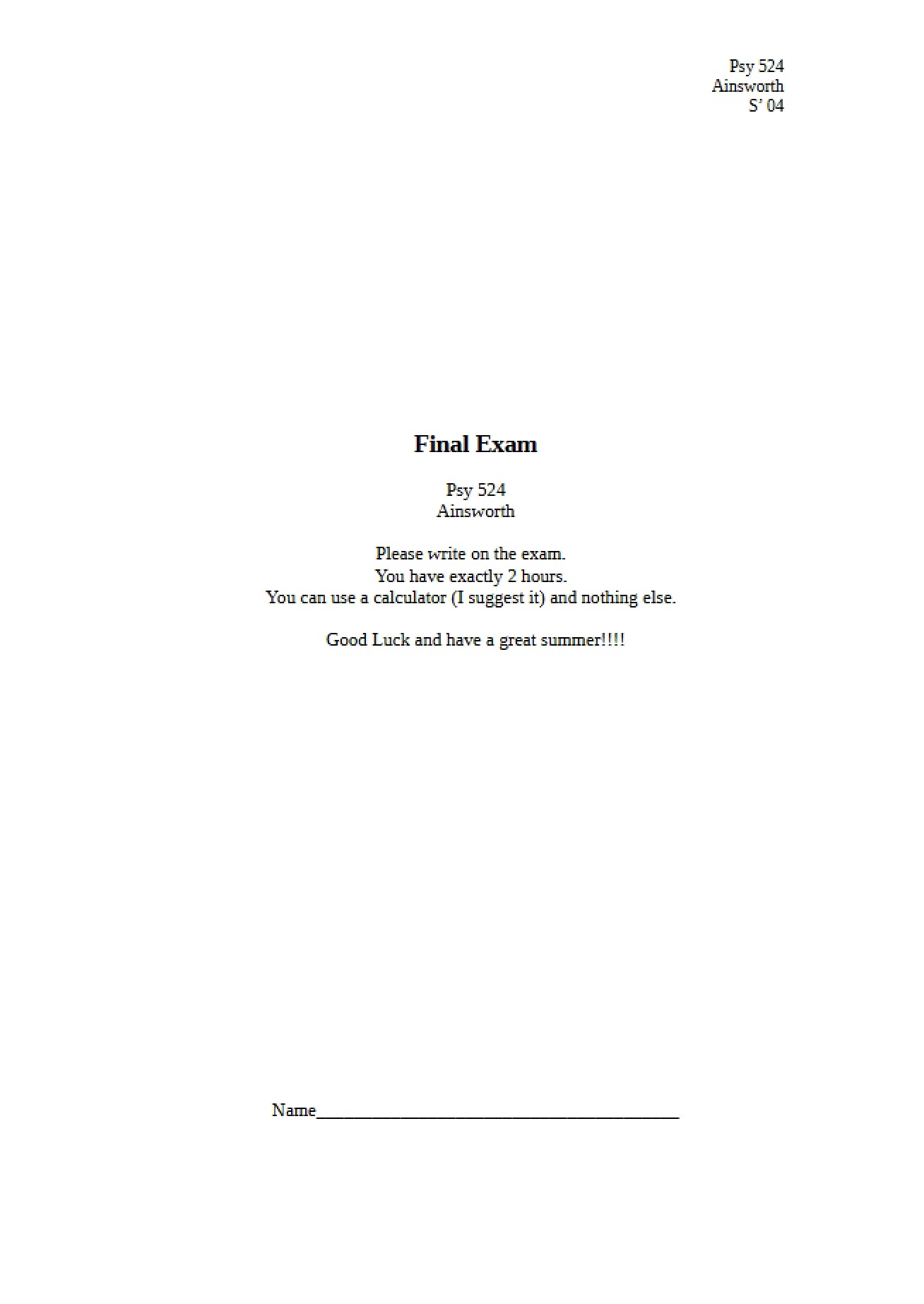Final Statistics Examination