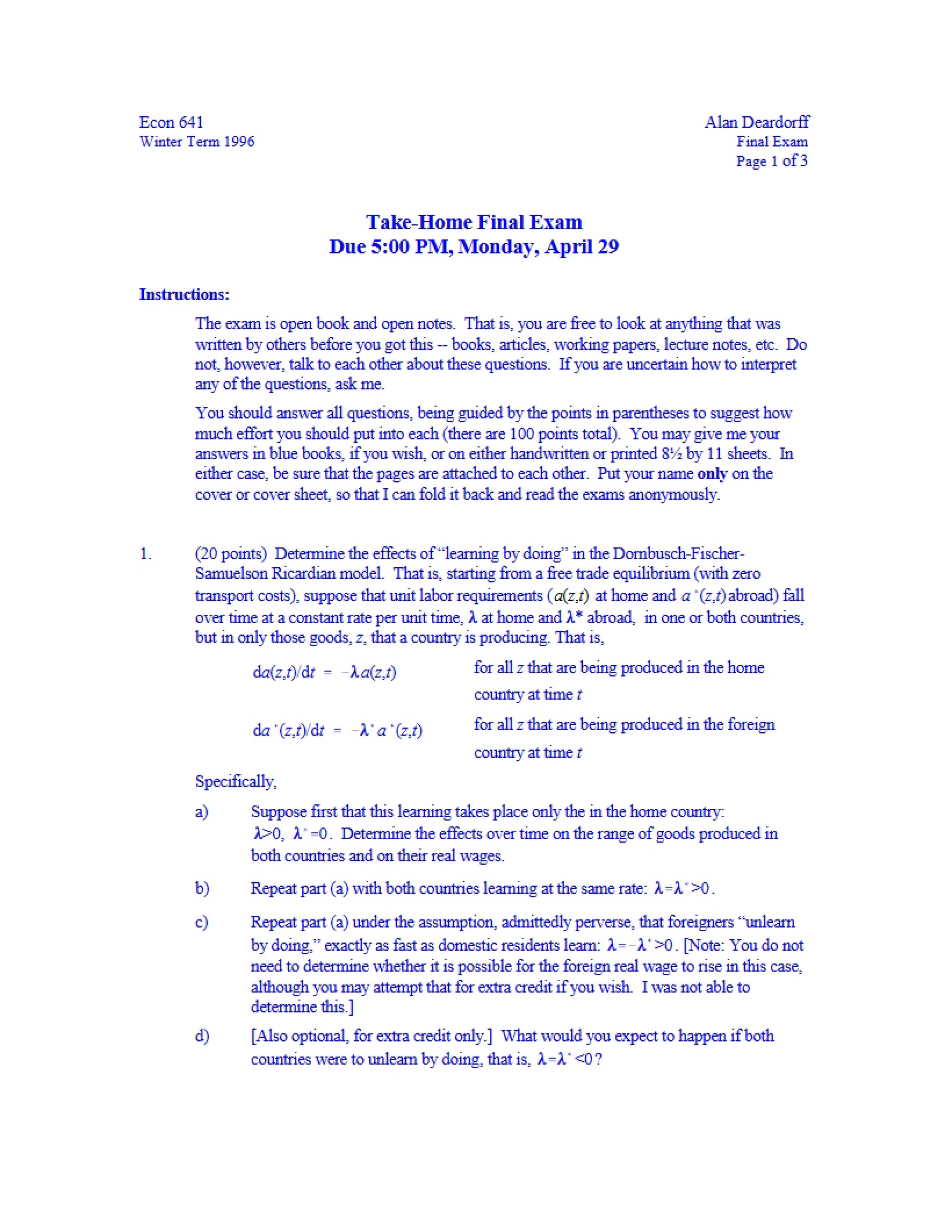 Take Home Final Exam