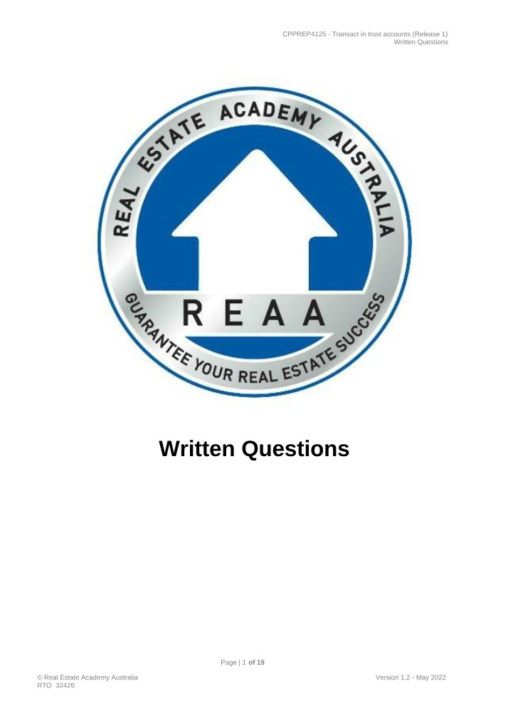 Written Questions - Transact in Trust Accounts (Release 1)