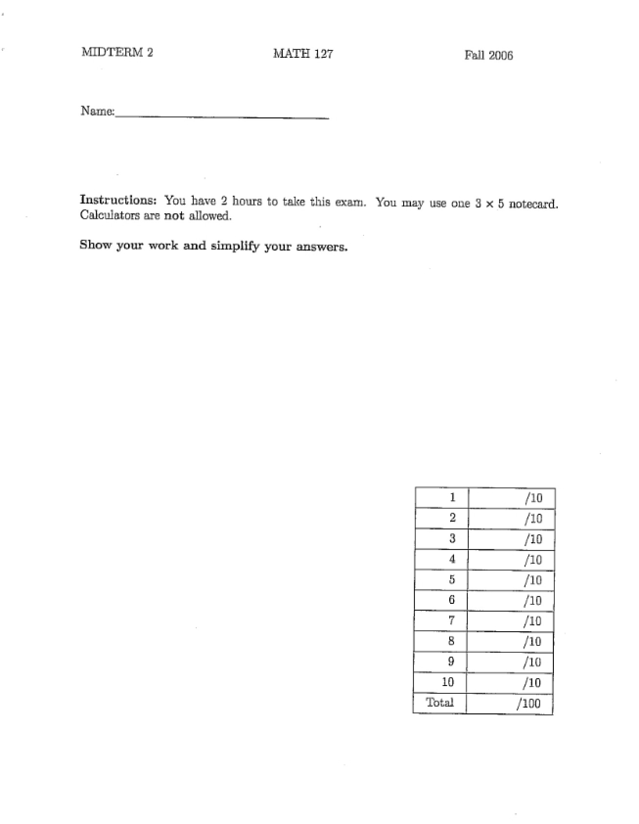 Midterm 2 - MATH 127