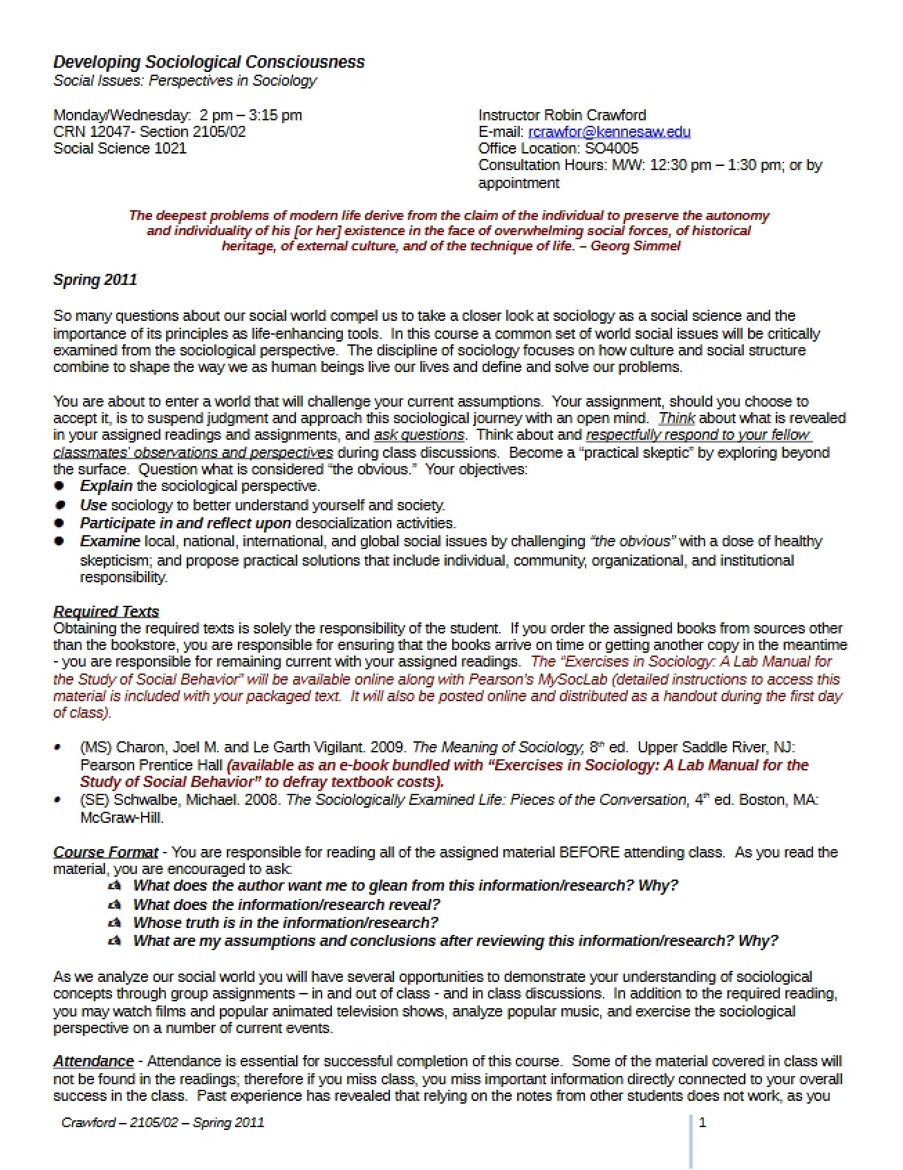 Official Course Requirements (Social Issues)
