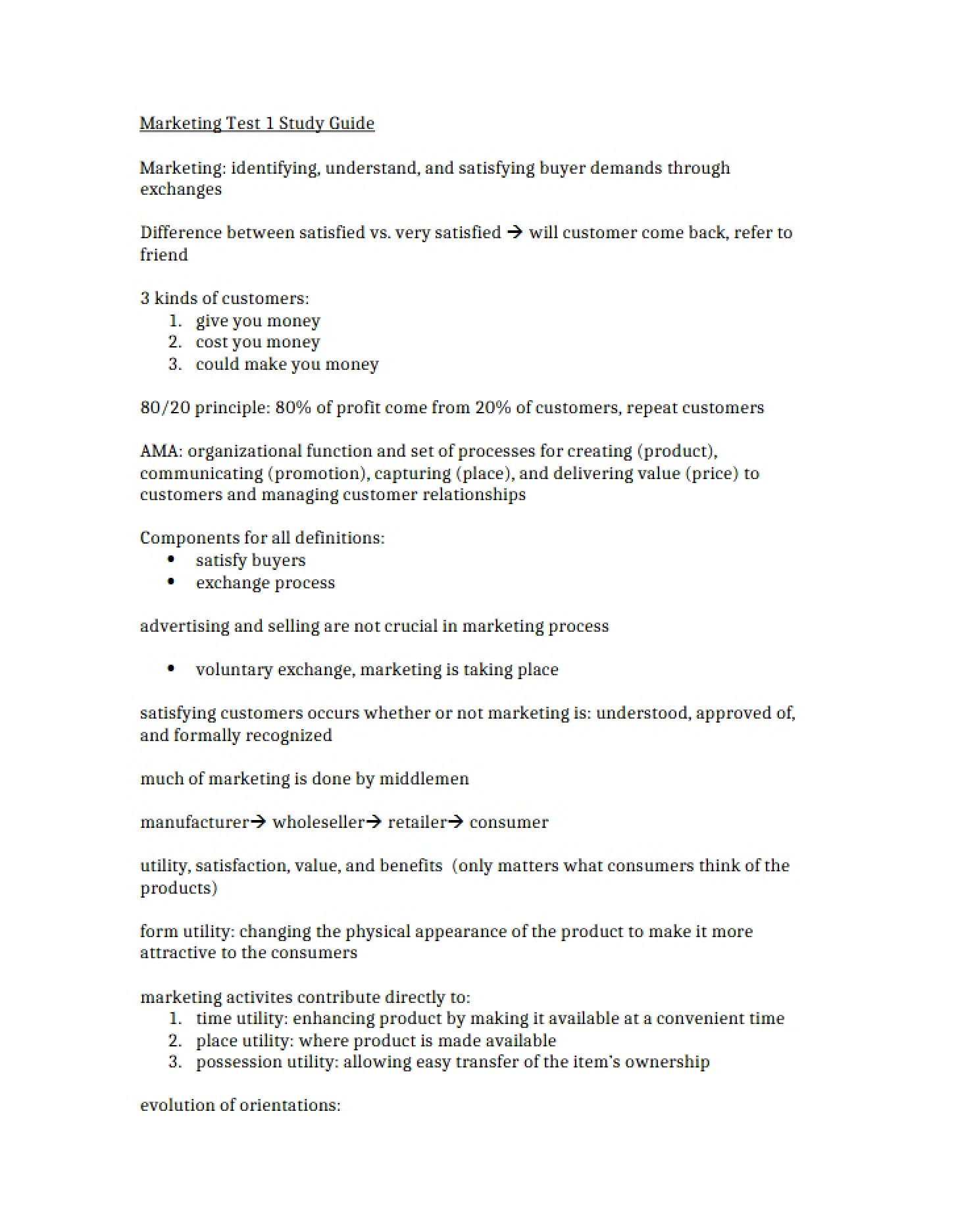 Study Sheet for Marketing Test 1