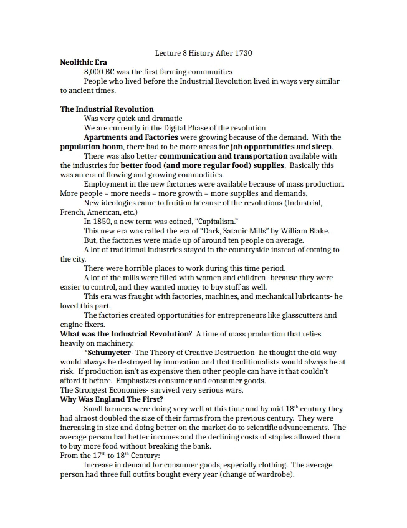 History After 1730 Lecture Eight