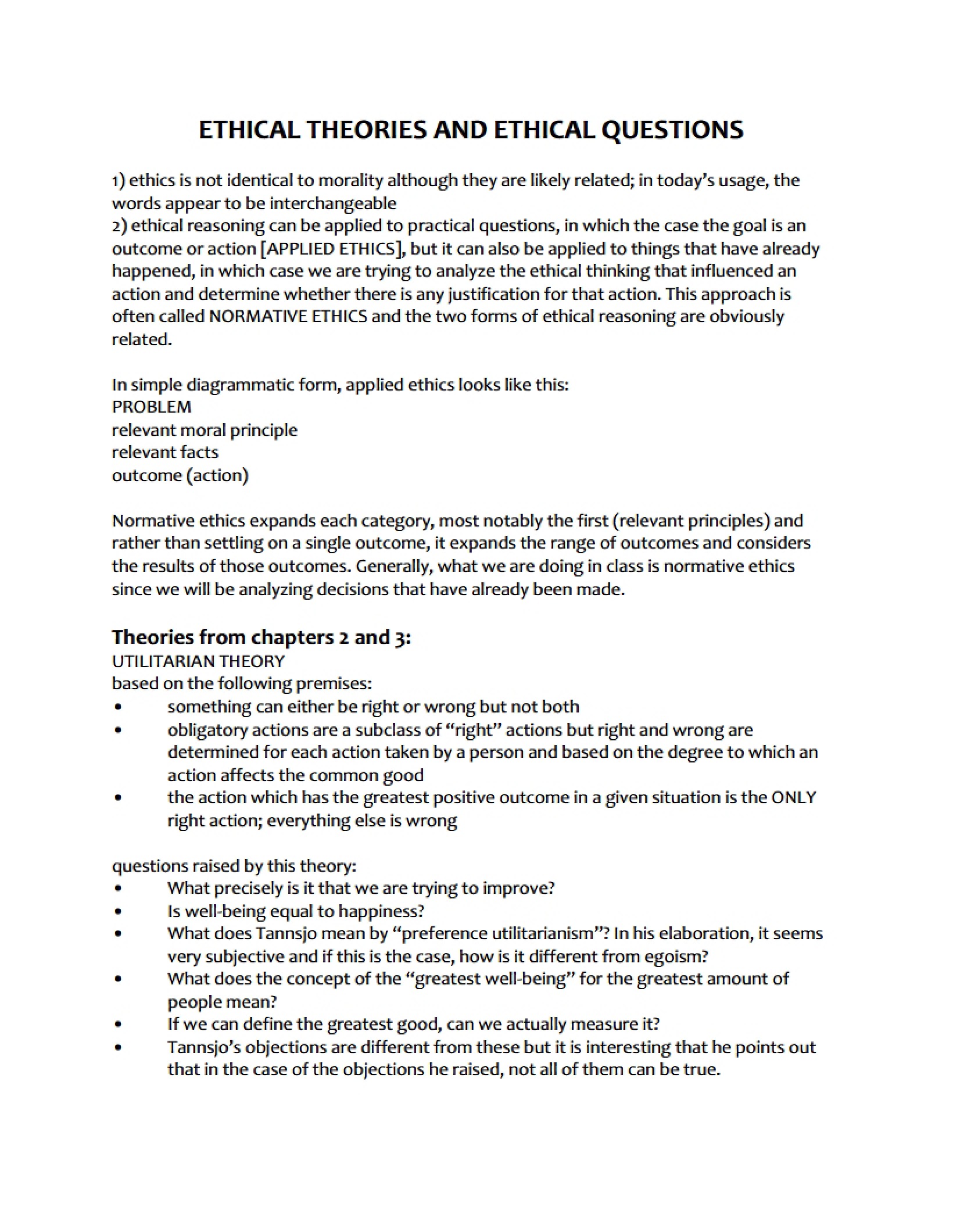 Tannsjo Ethical Theories and Questions