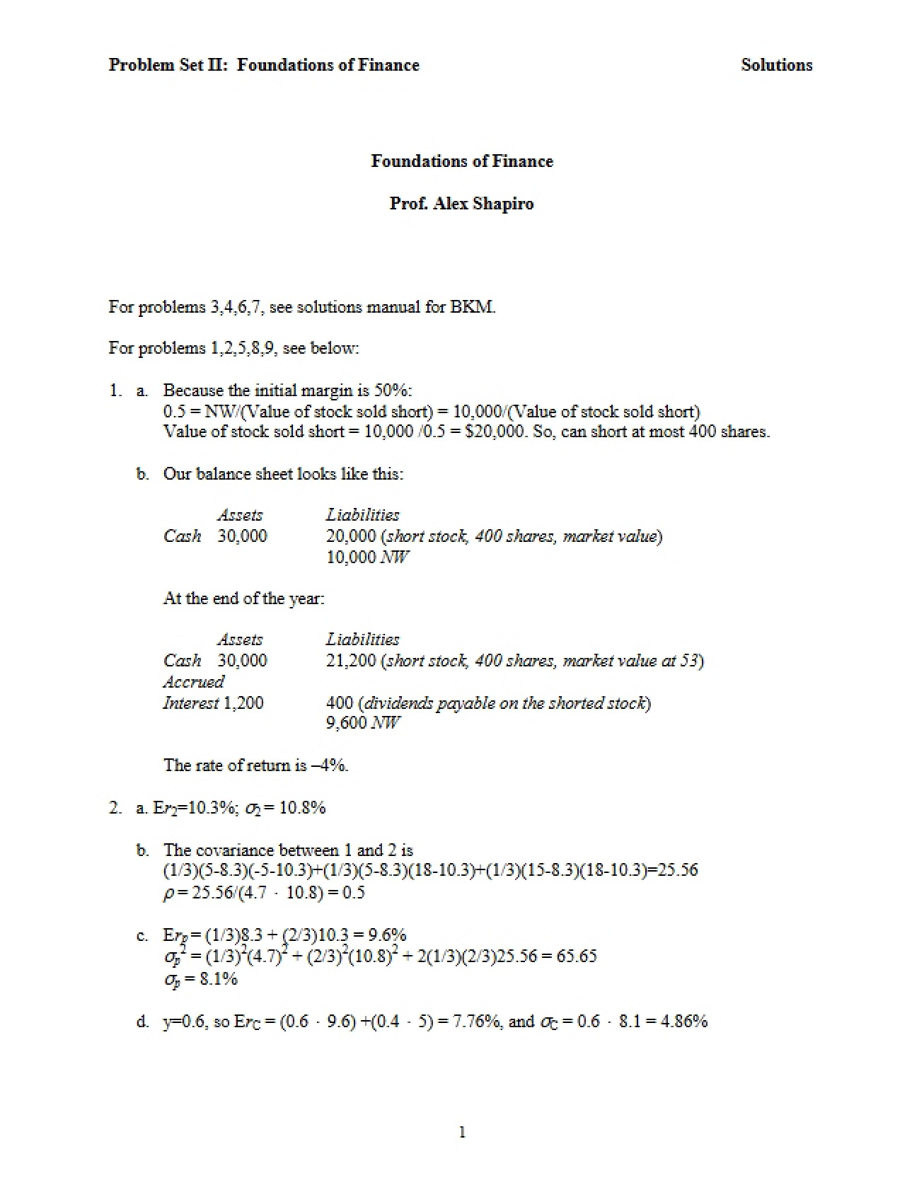 Second Problem Set for Finance Foundations