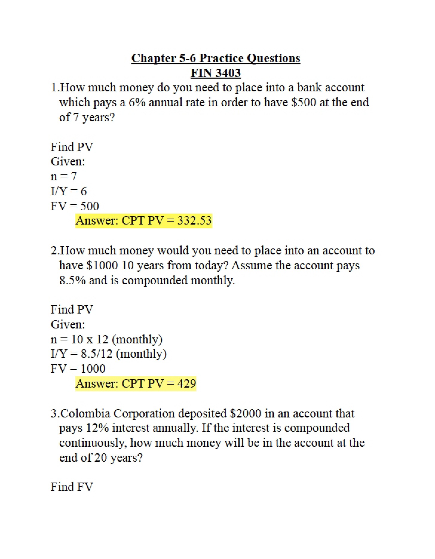 Questions for Practice Ch 5-6
