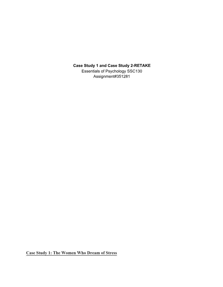 Case Study - The Normal Experience of Sleep and Dreams